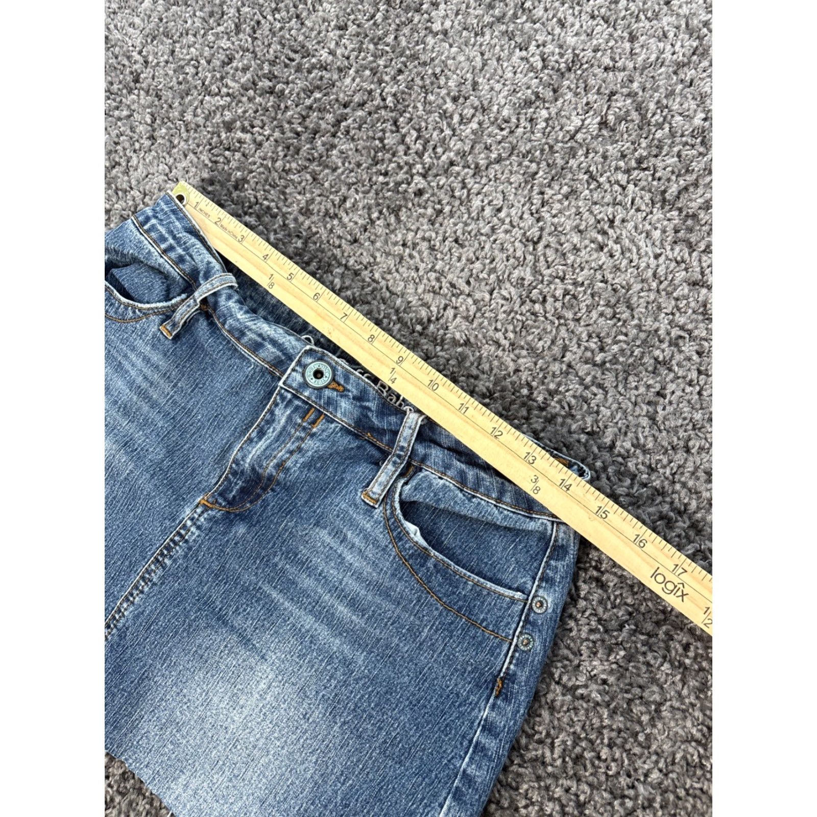 Denime VINTAGE One Tuff Babe Skirt Womens 10 Denim Mini Frayed Cut Off 90s Blue Cotton Blend Solid Short 90s Womens Size 32" / US 10 / IT 46 - 5 Thumbnail