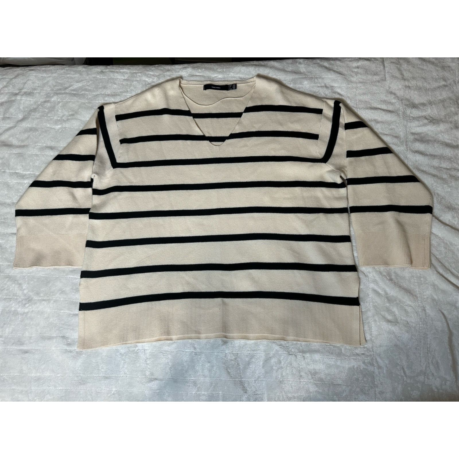Unknown London Vero Moda Curve Striped Sweater in Ecru Women’s Size L USED Size XL / US 12-14 / IT 48-50 - 5 Thumbnail