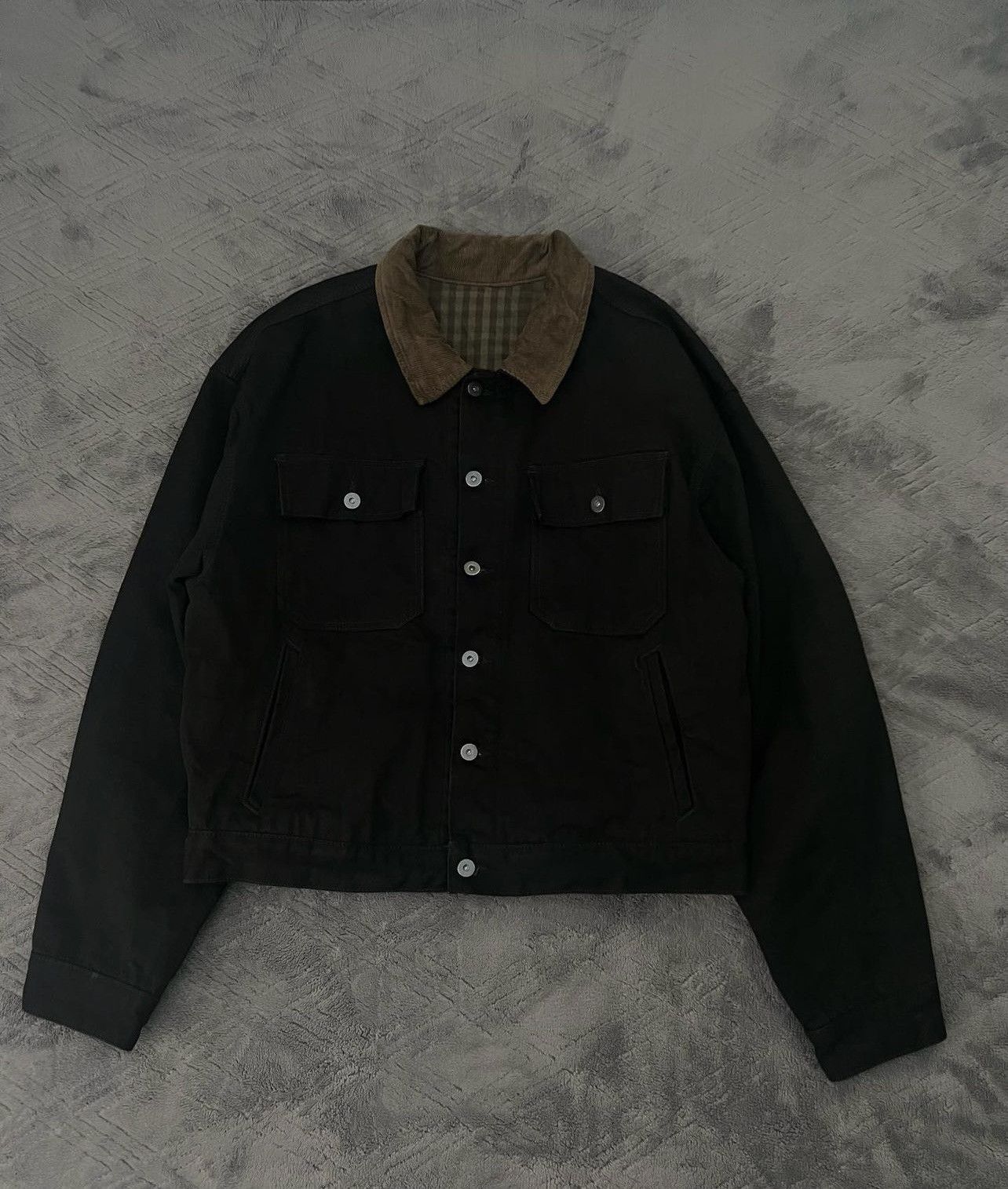 image of Kanye West Yeezy Season 6 Denim Flannel Jacket Raw Black, Men's (Size Small)