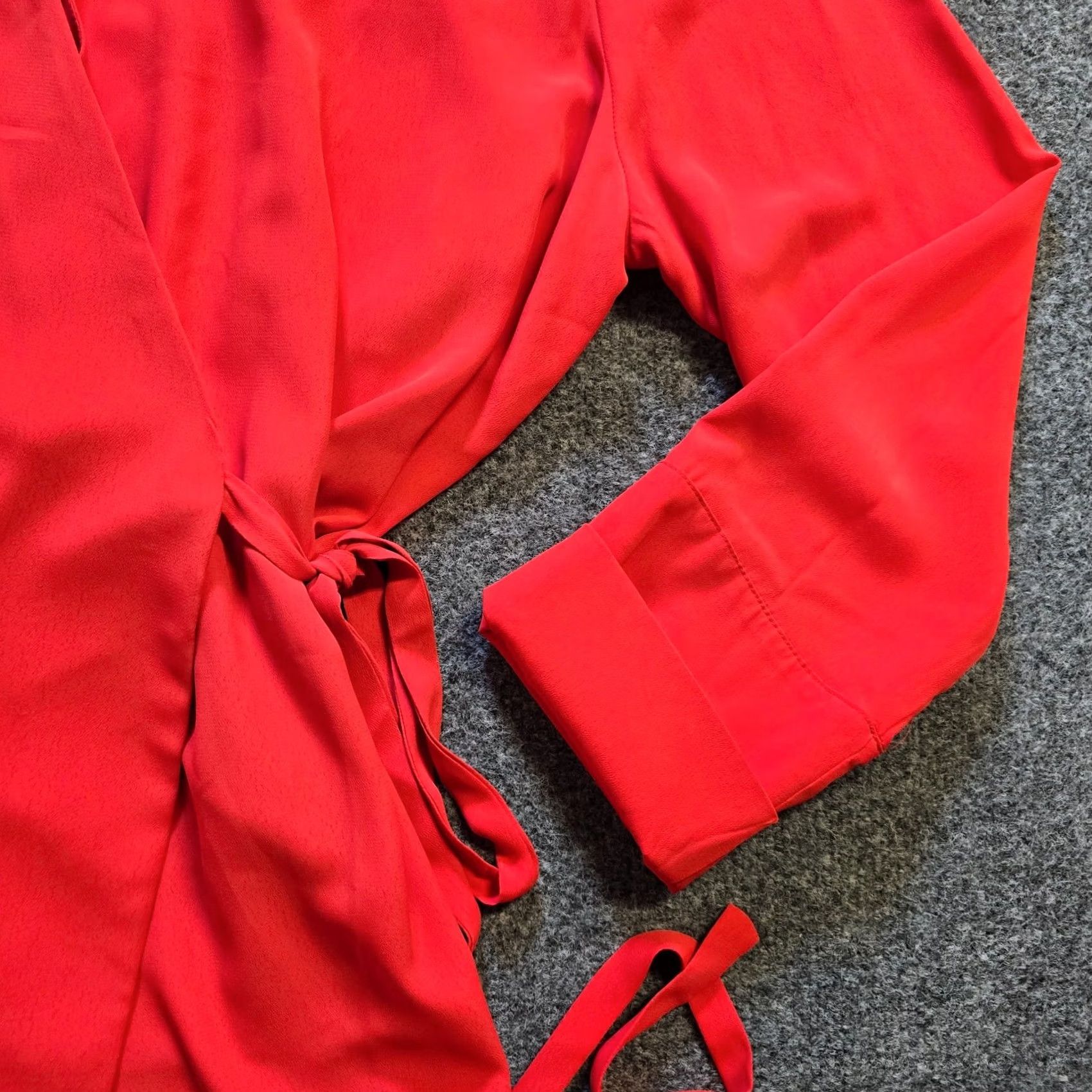 Topshop TopShop Top Womens Size 12 Red Wrap Front V Neck Long Sleeve Blouse Casual Career Shirt Woman Regular Fit Size XL / US 12-14 / IT 48-50 - 5 Thumbnail