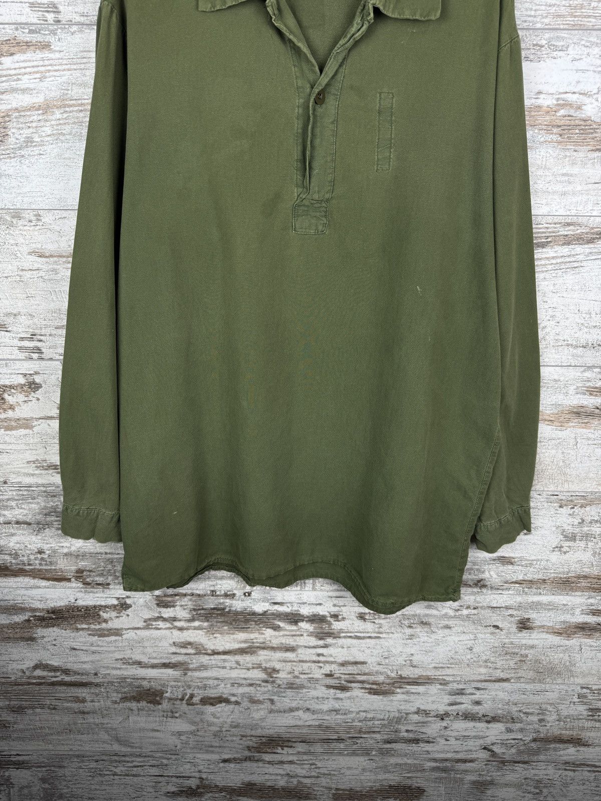 Vintage 1980s Swedish Army Shirt M-55 Green Military Pullover rare Size US M / EU 48-50 / 2 - 3 Thumbnail
