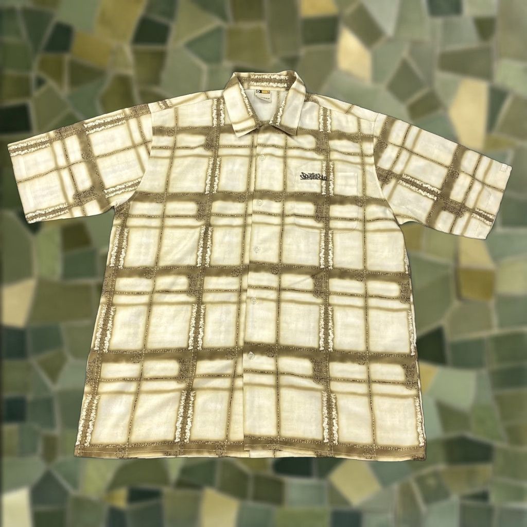 Southpole Southpole Shirt Mens Large Beige Brown Plaid Grunge Streetwear Y2K Skate Beach Buttons Embroidered Pockets Collared Short Sleeve Polyester Size US L / EU 52-54 / 3 - 1 Thumbnail