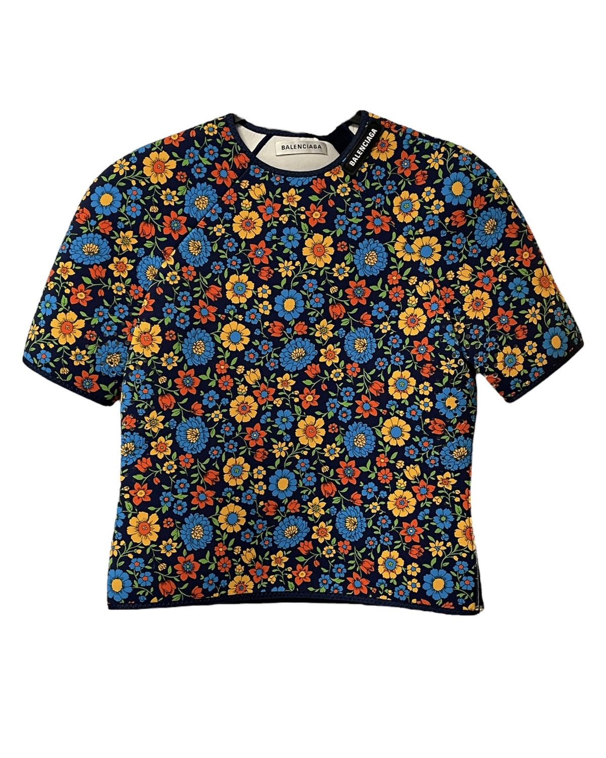 image of Balenciaga Retro Floral Neoprene Blouse (Ss18), Women's (Size Small)