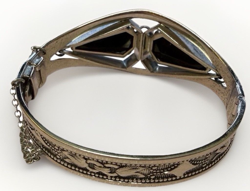 Vintage VTG 50s Whiting & Davis Silver Tone Hematite Bangle Bracelet Size ONE SIZE - 10 Thumbnail