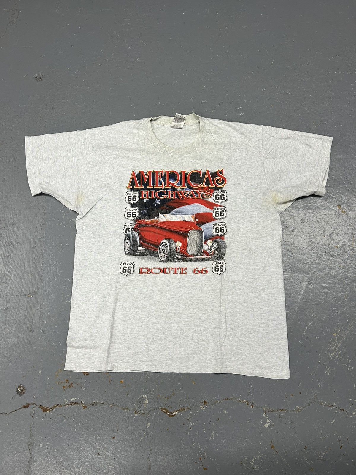 NASCAR × Vintage Crazy Vintage 90s Essential Grey Route 66 Car Tee Shirt Size US L / EU 52-54 / 3 - 1 Thumbnail