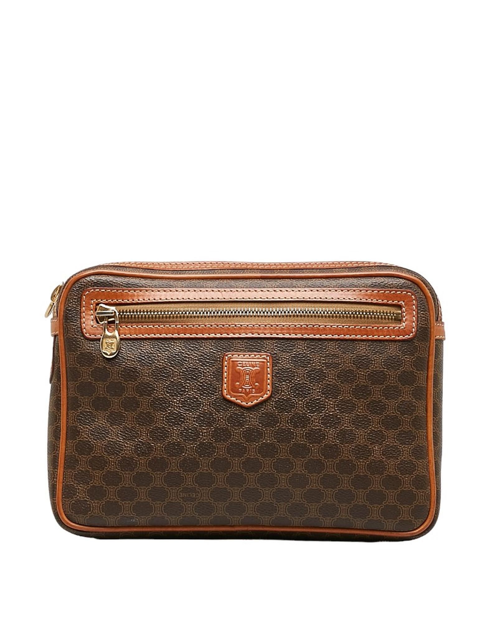 image of Celine Canvas Clutch Bag - Ab Condition in Brown, Women's