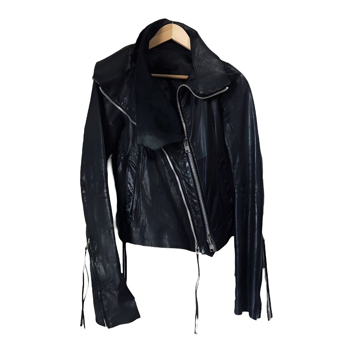 image of Ekam Agosto Asymmetrical Leather Jacket in Black, Men's (Size Medium)