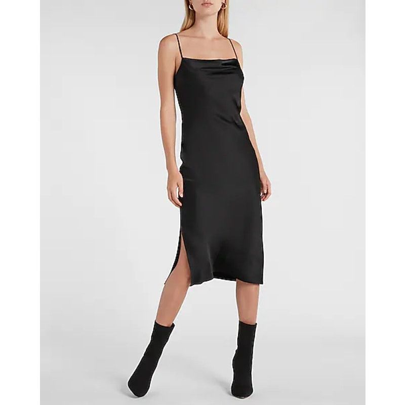 Express Express Satin Cowl Neck Midi Slip Dress Black Women's Size L Size L / US 10 / IT 46 - 1 Thumbnail