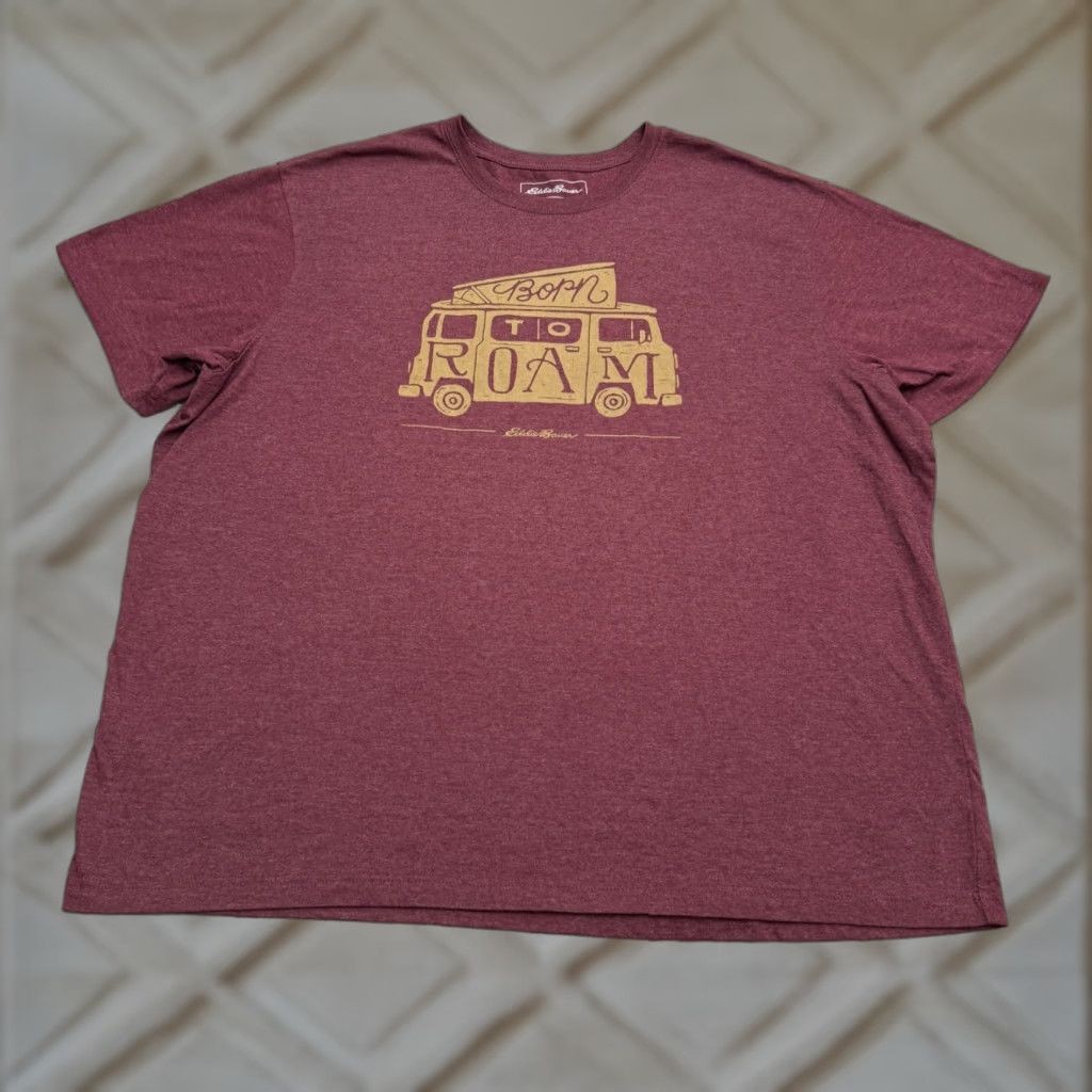 Tommy Bahama VINTAGE Eddie Bauer Born To Roam Graphic T-Shirt Mens XL Maroon Camper Van Crew Neck Tee Size US L / EU 52-54 / 3 - 1 Thumbnail