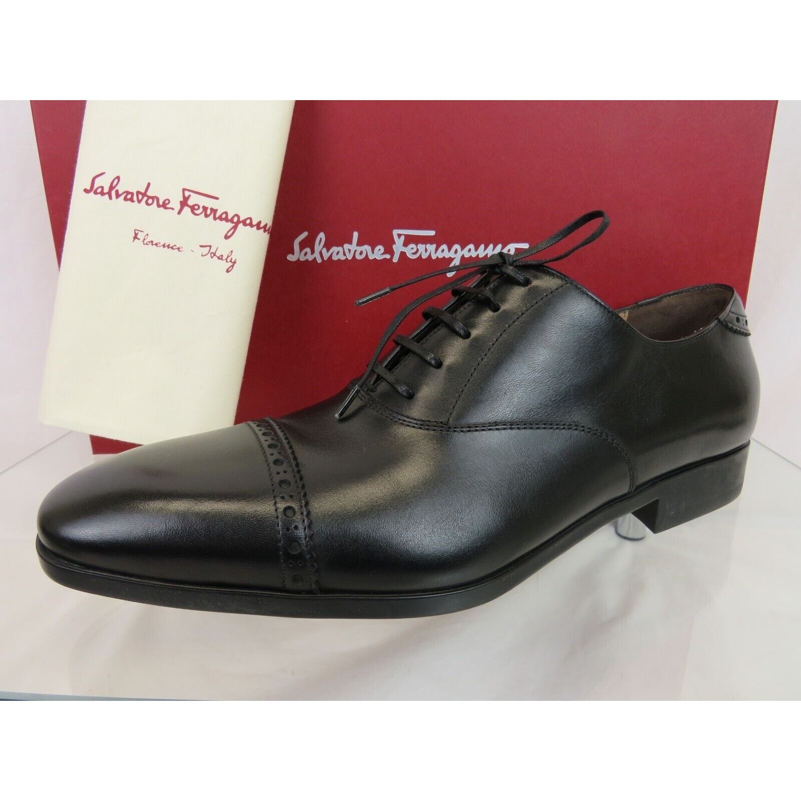 Salvatore Ferragamo FERRAGAMO BOSTON BLACK BROGUE LEATHER GANCINI OXFORDS 10 EE Size US 11 / EU 44 - 6 Thumbnail