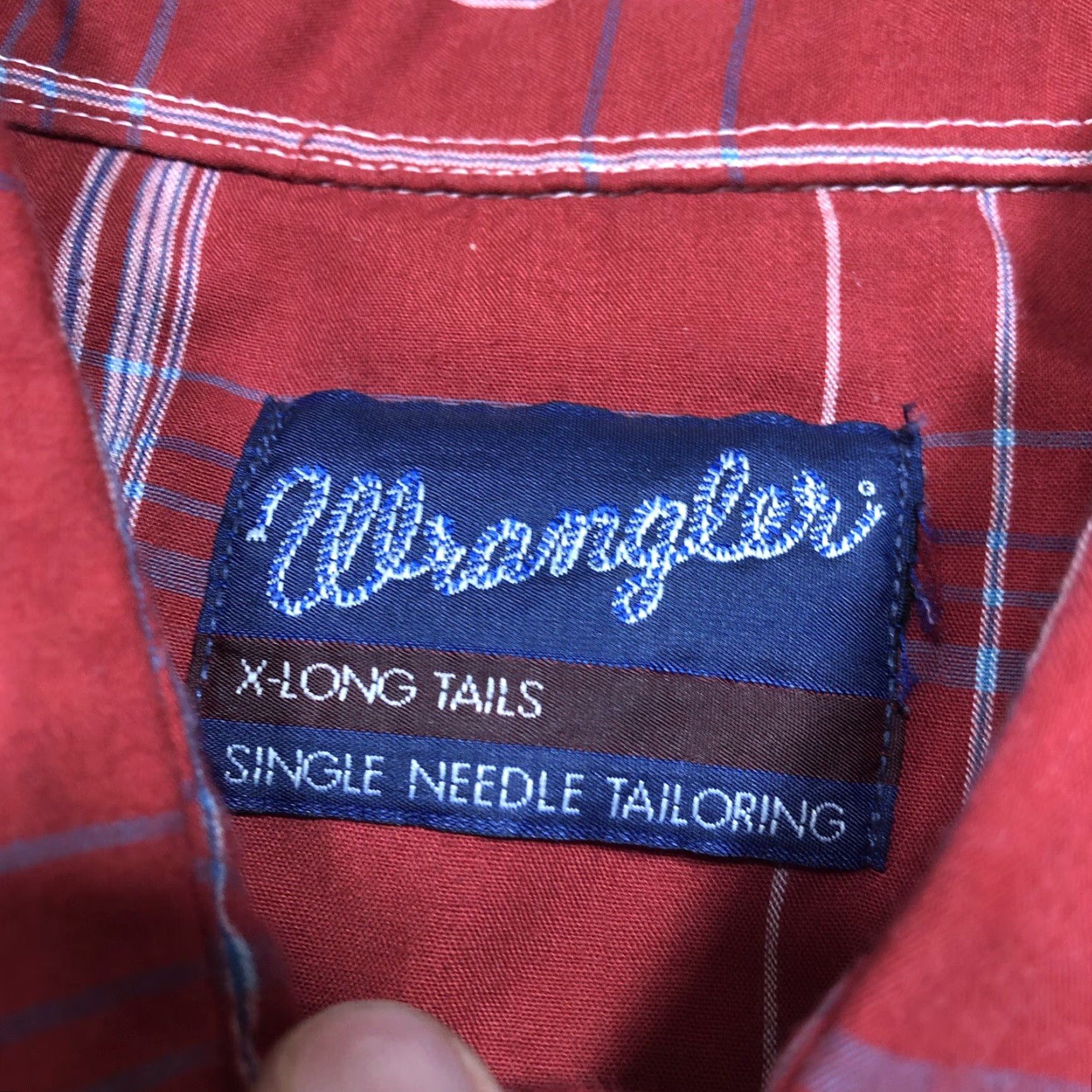 Wrangler Vtg Wrangler Button-Up Shirt 2XL Red Plaid Collared Long Sleeve X-Long Tails Cowboy Western 90s 80s 70s Mens Size ONE SIZE - 4 Thumbnail