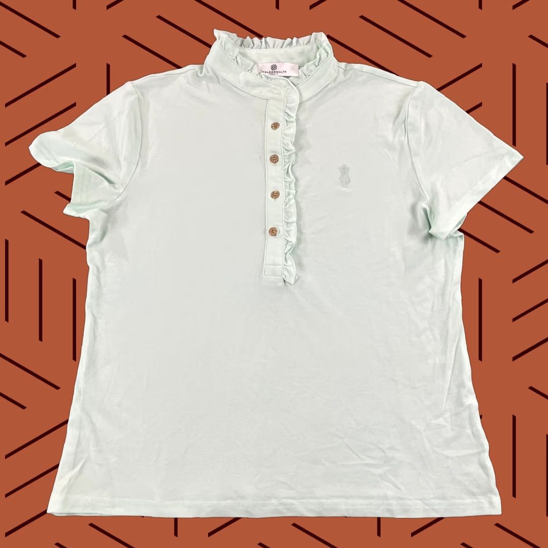 Vintage JEAN PIERRE KLIFA Polo Shirt Womens XL Mint Green Ruffled Short Sleeve Athletic Sports Size XL / US 12-14 / IT 48-50 - 1 Thumbnail
