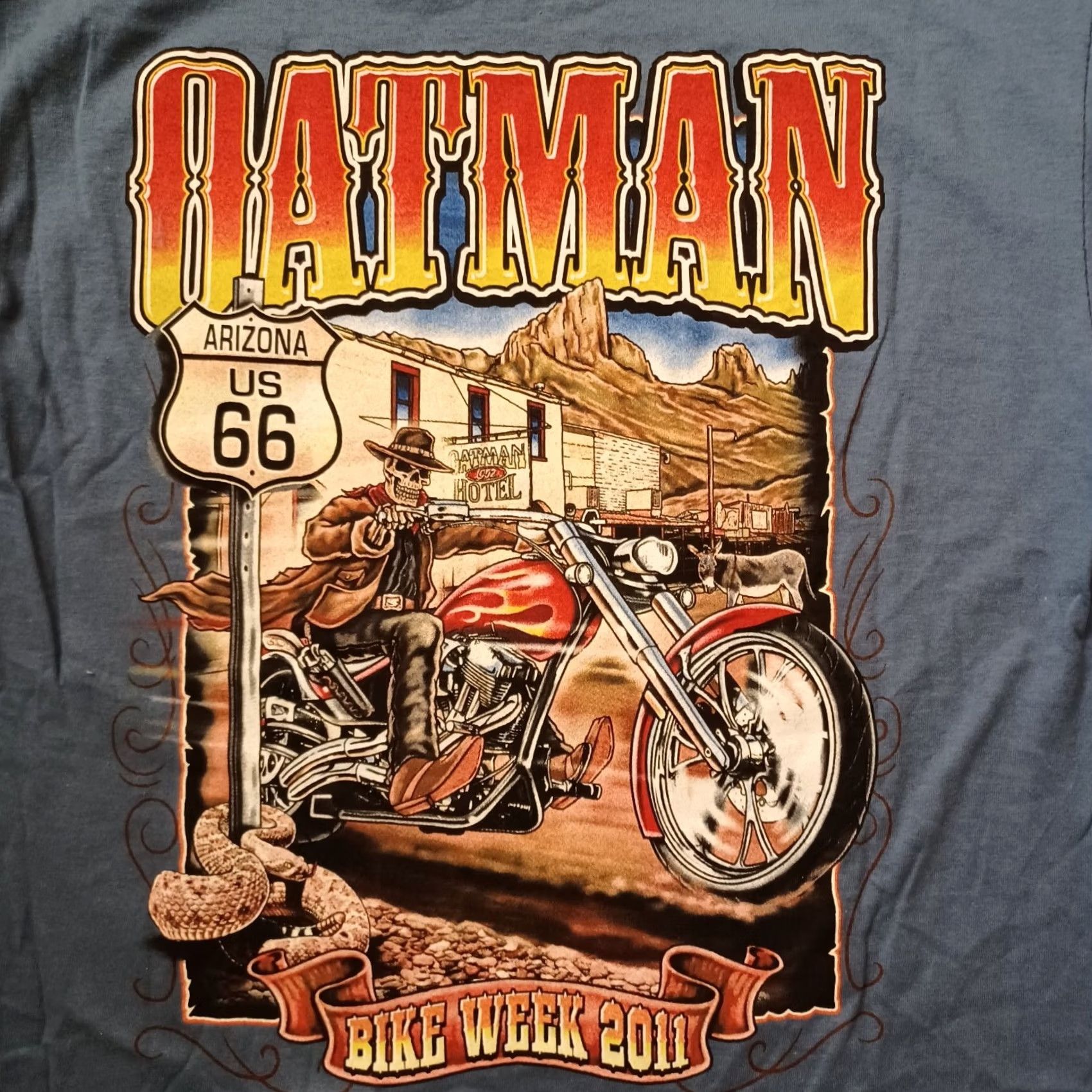 Gildan Oatman Bike Week Mens Shirt Medium Blue Logo US 66 Arizona Short Sleeve 2011 Size US M / EU 48-50 / 2 - 2 Thumbnail