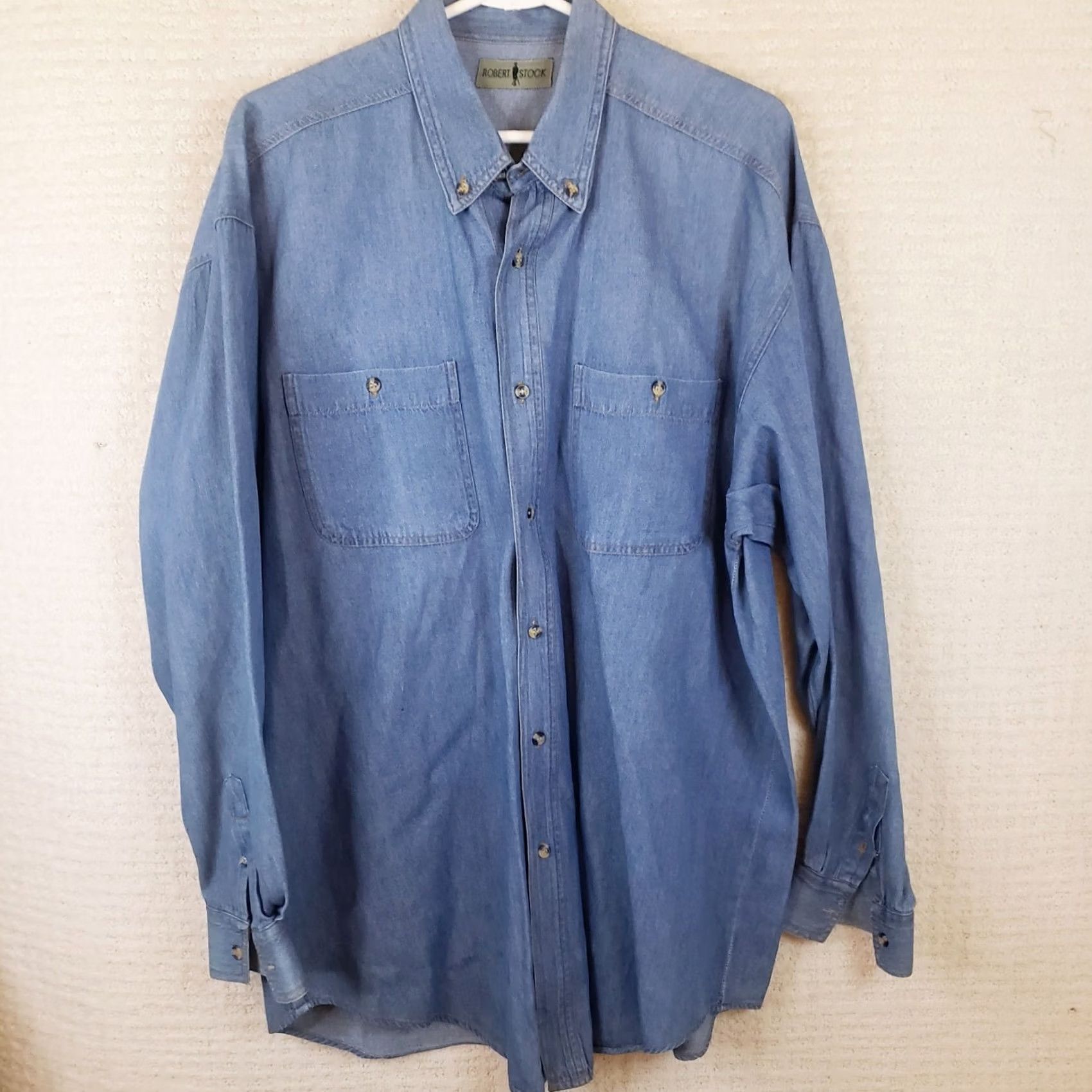Denime Robert Stock Men's L Classic Chambray Denim Button Down Shirt Size US L / EU 52-54 / 3 - 2 Thumbnail