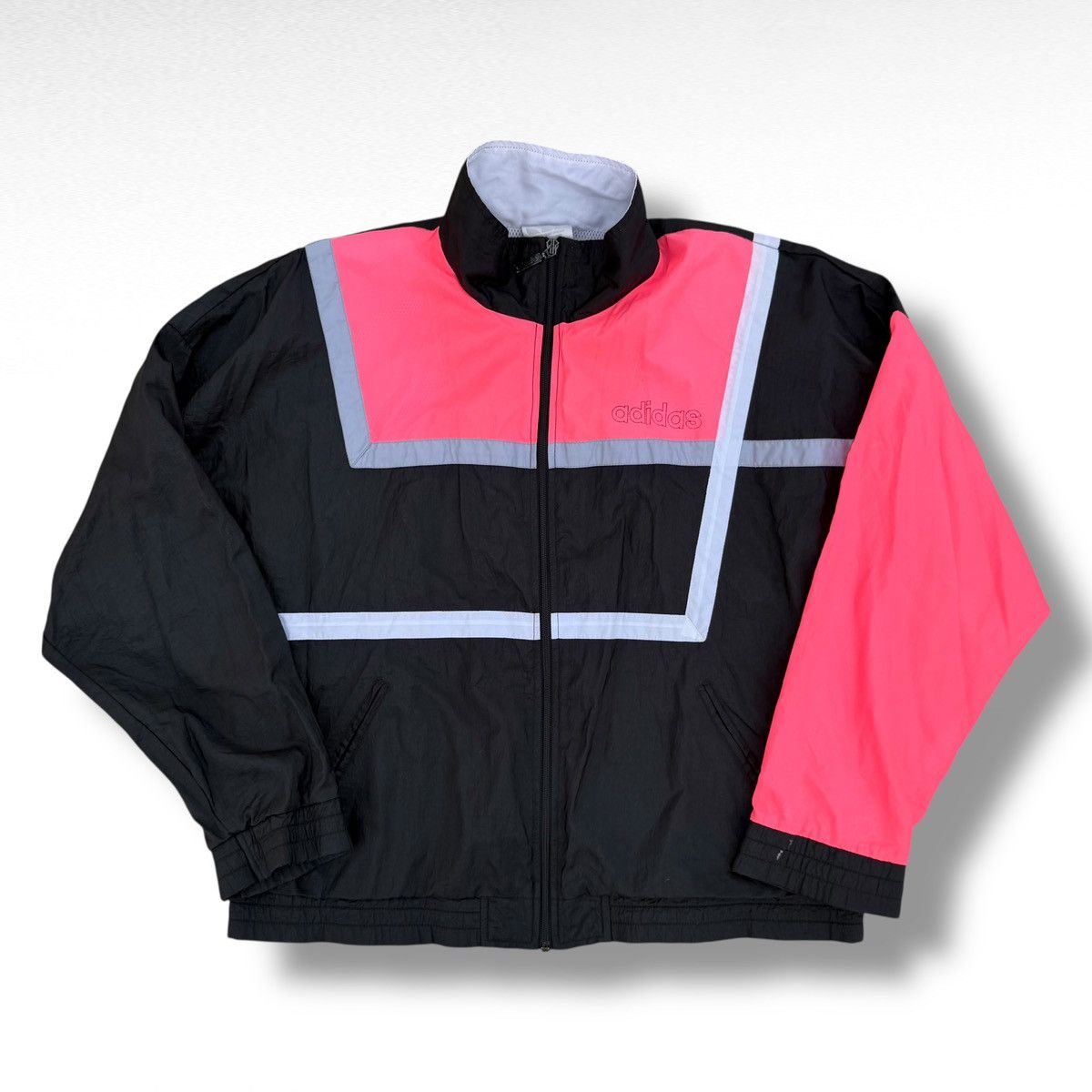 Adidas Vintage 80s 90s Adidas Windbreaker Track Jacket Black Pink Size US M / EU 48-50 / 2 - 1 Thumbnail