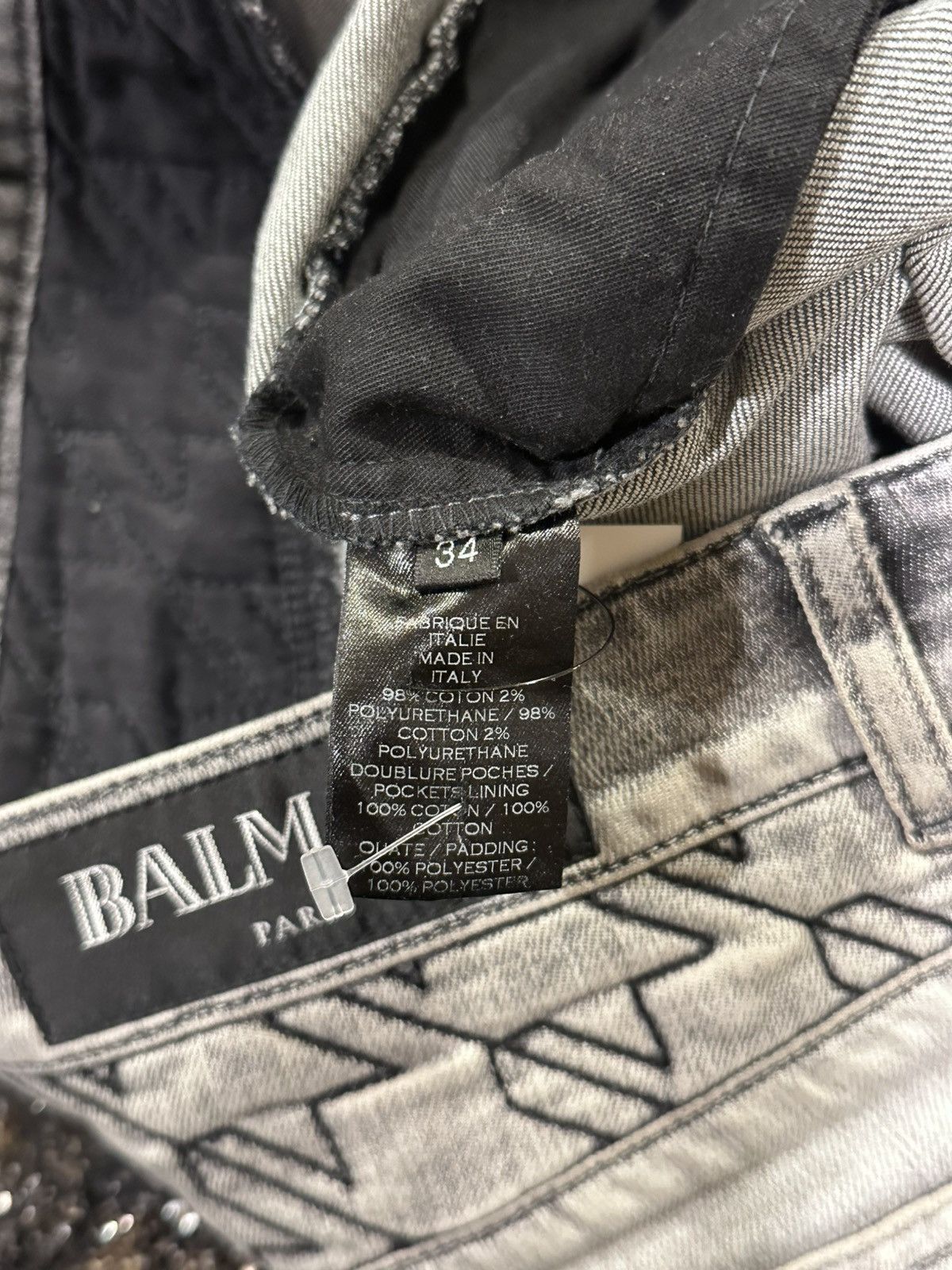 Balmain Balmain OG Grey Wash Houndstooth / Stars Biker Denim Jeans Size US 34 / EU 50 - 10 Thumbnail
