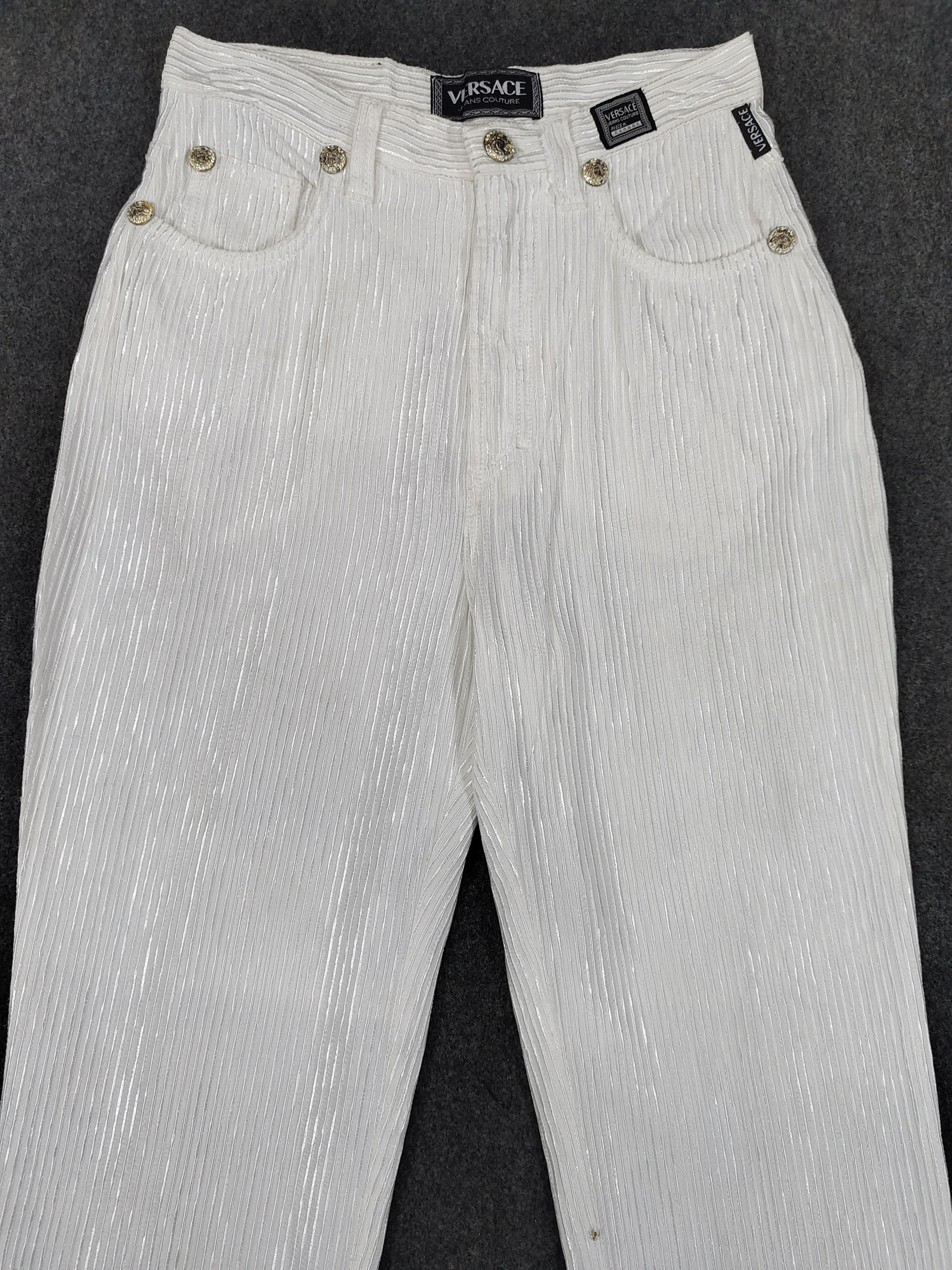 Versace Jeans Couture 90s Versace JC Archive Striped Textured Viscose Slim Trouser Size 29" - 2 Thumbnail