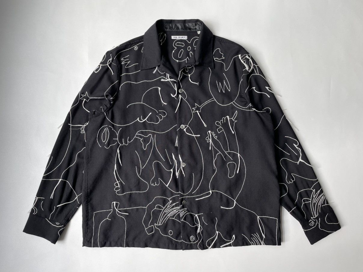 Our Legacy Black Wool Embroidered ‘Heusen’ Shirt Size US M / EU 48-50 / 2 - 1 Thumbnail