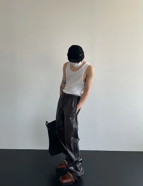 VIBE PU Leather Black Stripe Elastic Waist Pants Size US 31 - 4 Thumbnail