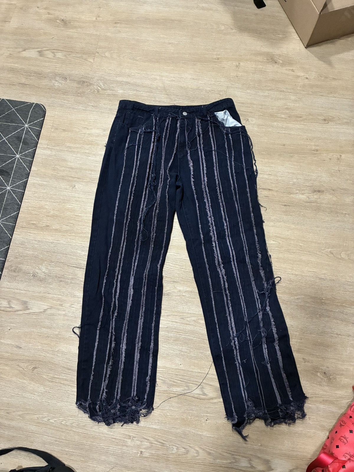 Shein Distressed Pinstripe Denim Anime-Style Jeans - Size XL Size US 38 / EU 54 - 1 Thumbnail