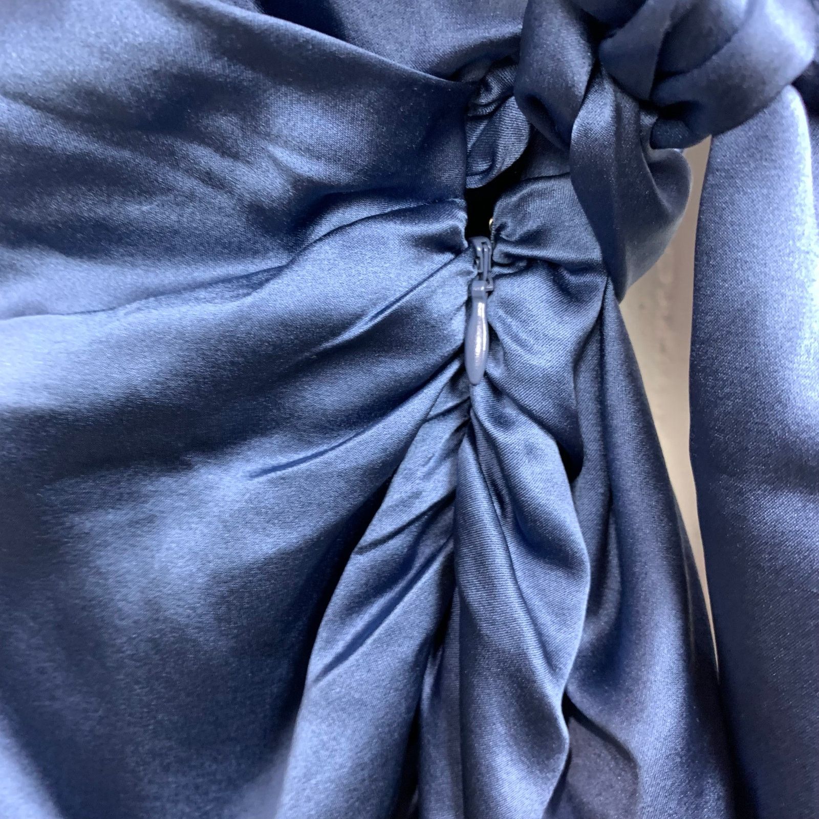 Veronica Beard Agatha Ruched Long Sleeve Silk Dress Blue 14