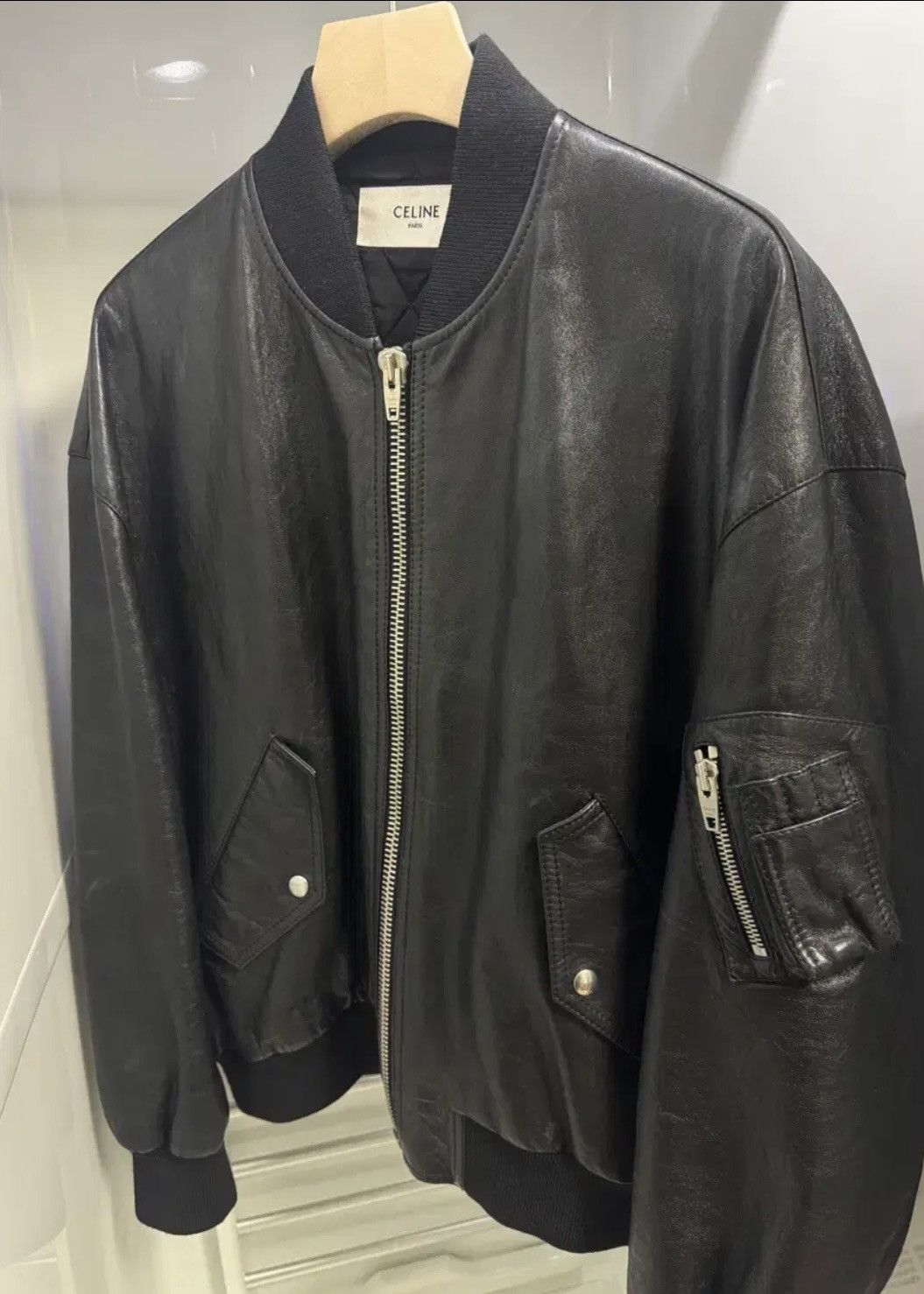 Celine Celine Sudded Logo Leather Bomber Jacket Size US M / EU 48-50 / 2 - 2 Thumbnail