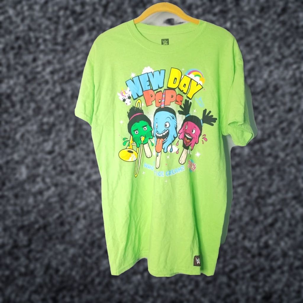 Vintage WWE Mens M T-Shirt Wrestling NEW DAY Ice Cream POPS Xavier KOFI Big E Green Graphic Tee Size US XXL / EU 58 / 5 - 1 Thumbnail