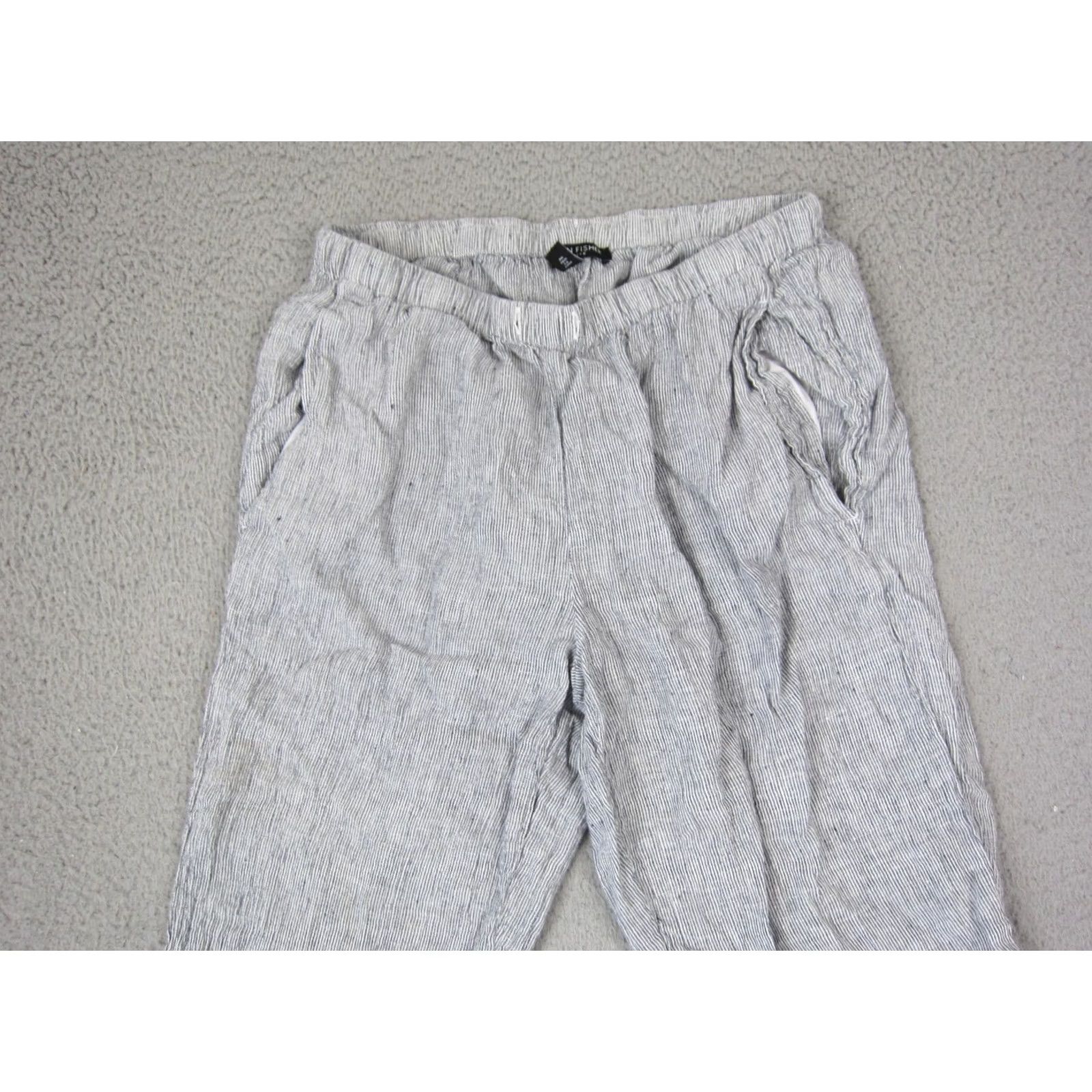 Eileen Fisher Eileen Fisher Pants Womens PP Petite Blue Linen Striped Crinkle Lantern Ankle Size 24" / US 00 / IT 34 - 2 Thumbnail