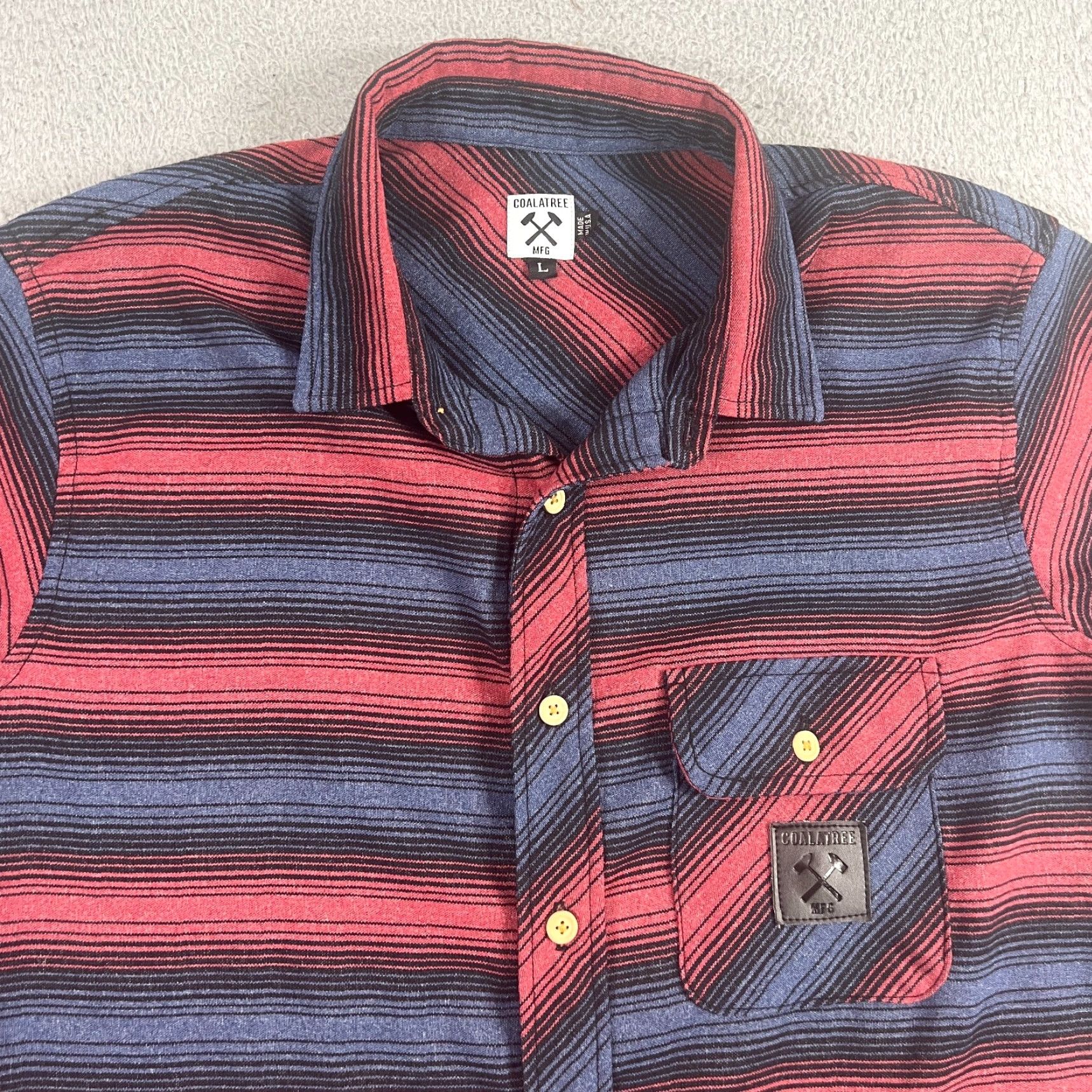 Vintage Coalatree USA Men's Long Sleeve Button Up Shirt - Red Blue Striped Woven Casual Business Travel // Size L Size US L / EU 52-54 / 3 - 2 Thumbnail