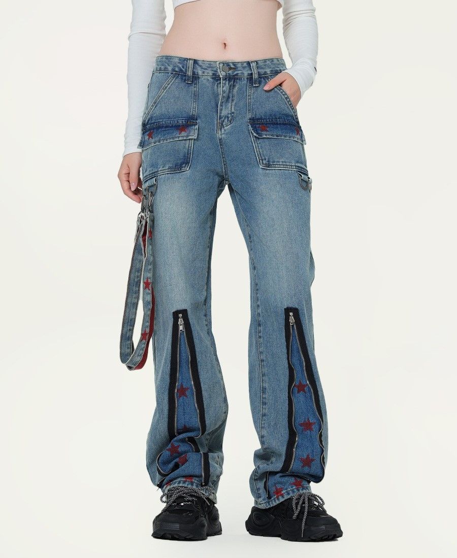 image of Blue Cargo Denim Jeans, Women's (Size 26)