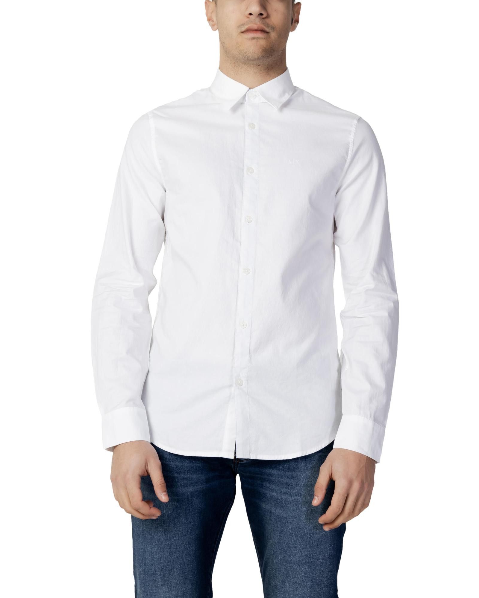 image of Armani Exchange Classic Button-Front Long Sleeve Shirt in White, Men's (Size XS)