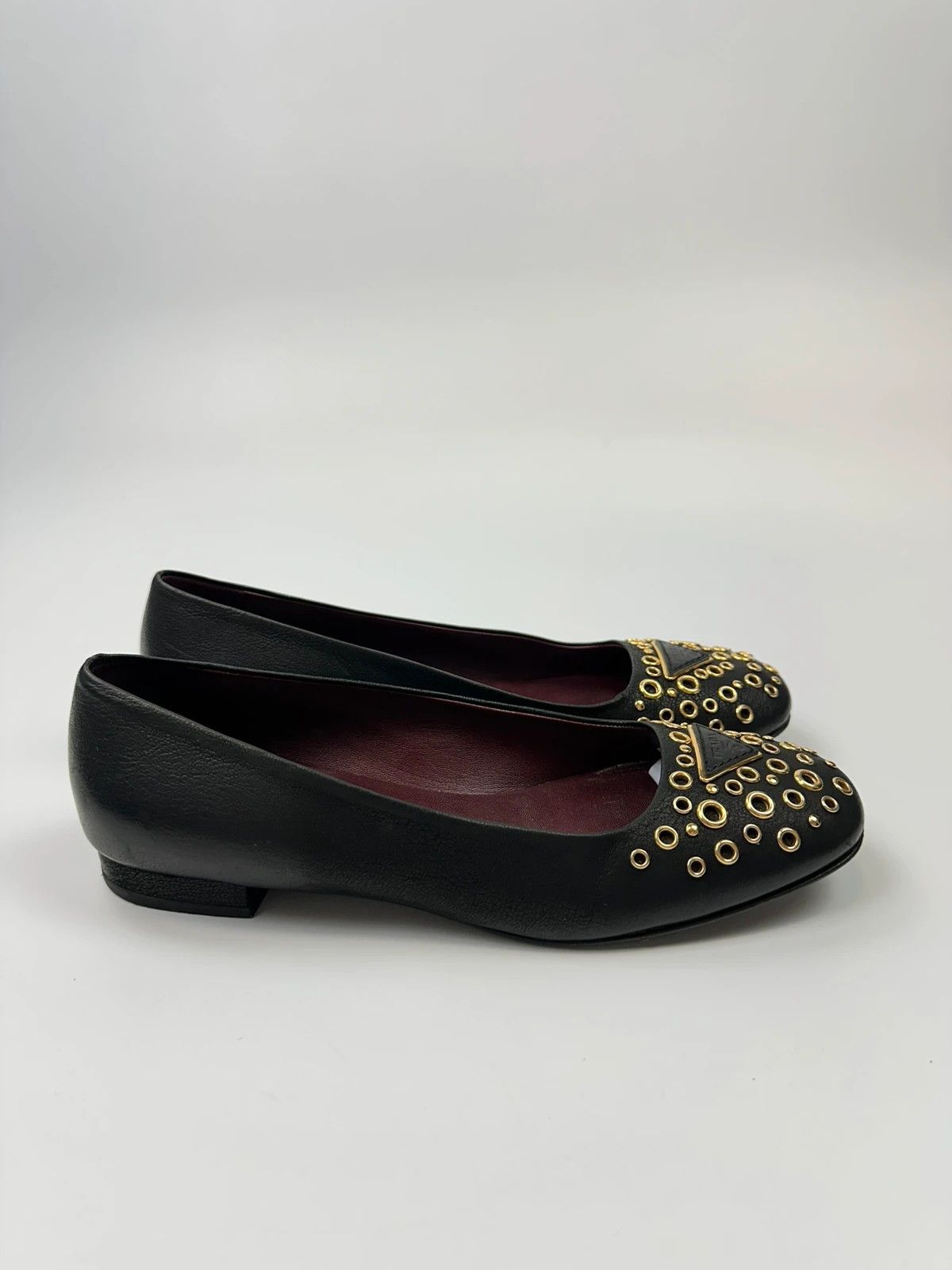 Prada Prada Milano Black Grained Leather With Gold Eyelet Loafer Size US 6 / IT 36 - 6 Thumbnail