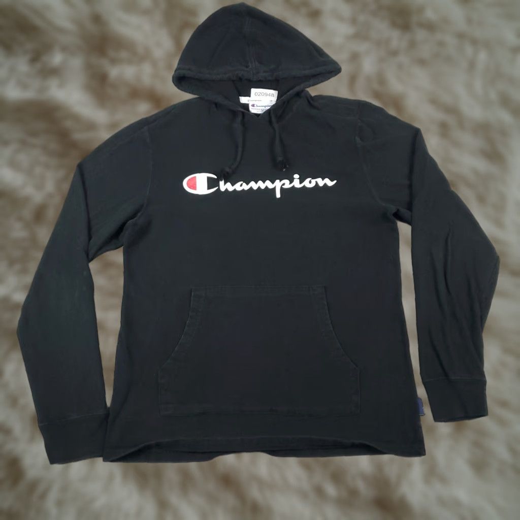 Champion VINTAGE Champion Shirt Mens Medium Black Hooded T-Shirt Regular Fit All Seasons Logo Long Sleeve Mens Size US M / EU 48-50 / 2 - 1 Thumbnail