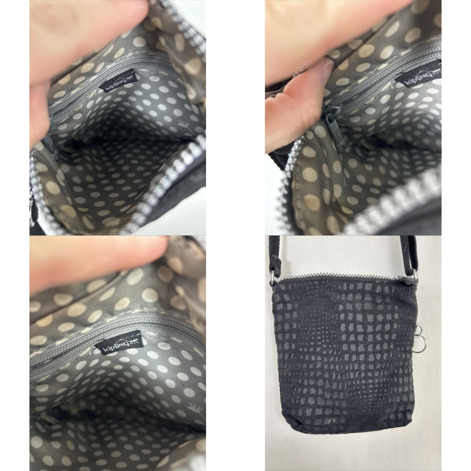 Vintage Kipling Keiko Crossbody Handbag Purse Mini Black Gray Spotted Nylon Classic Womens Adjustable Strap 8.25 9 0.75 7.5x7x1.5 Size ONE SIZE - 8 Thumbnail