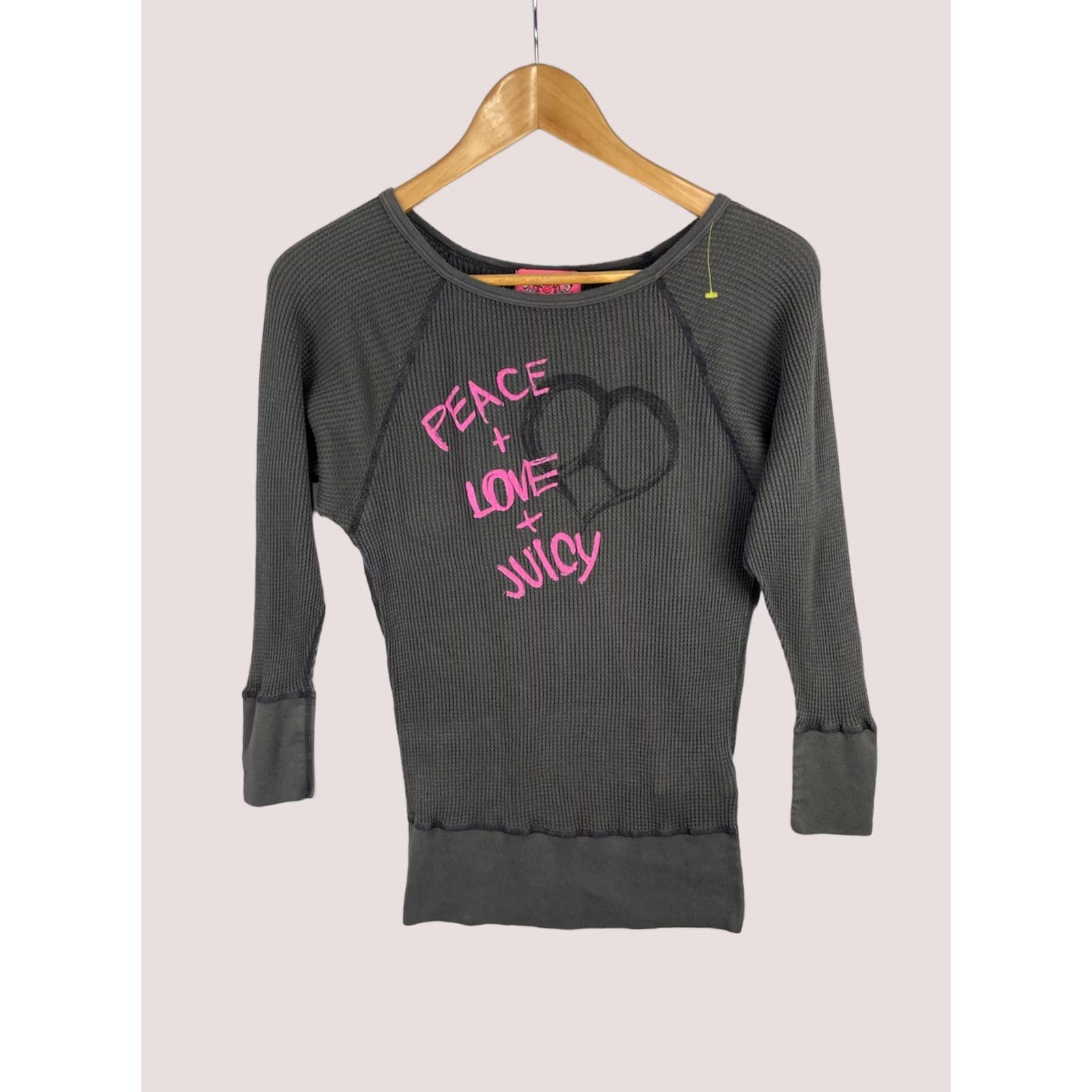 Juicy Couture VINTAGE Juicy Couture Shirt Womens Petite Peace Love Juicy Long Sleeve Thermal Size XS / US 0-2 / IT 36-38 - 1 Thumbnail