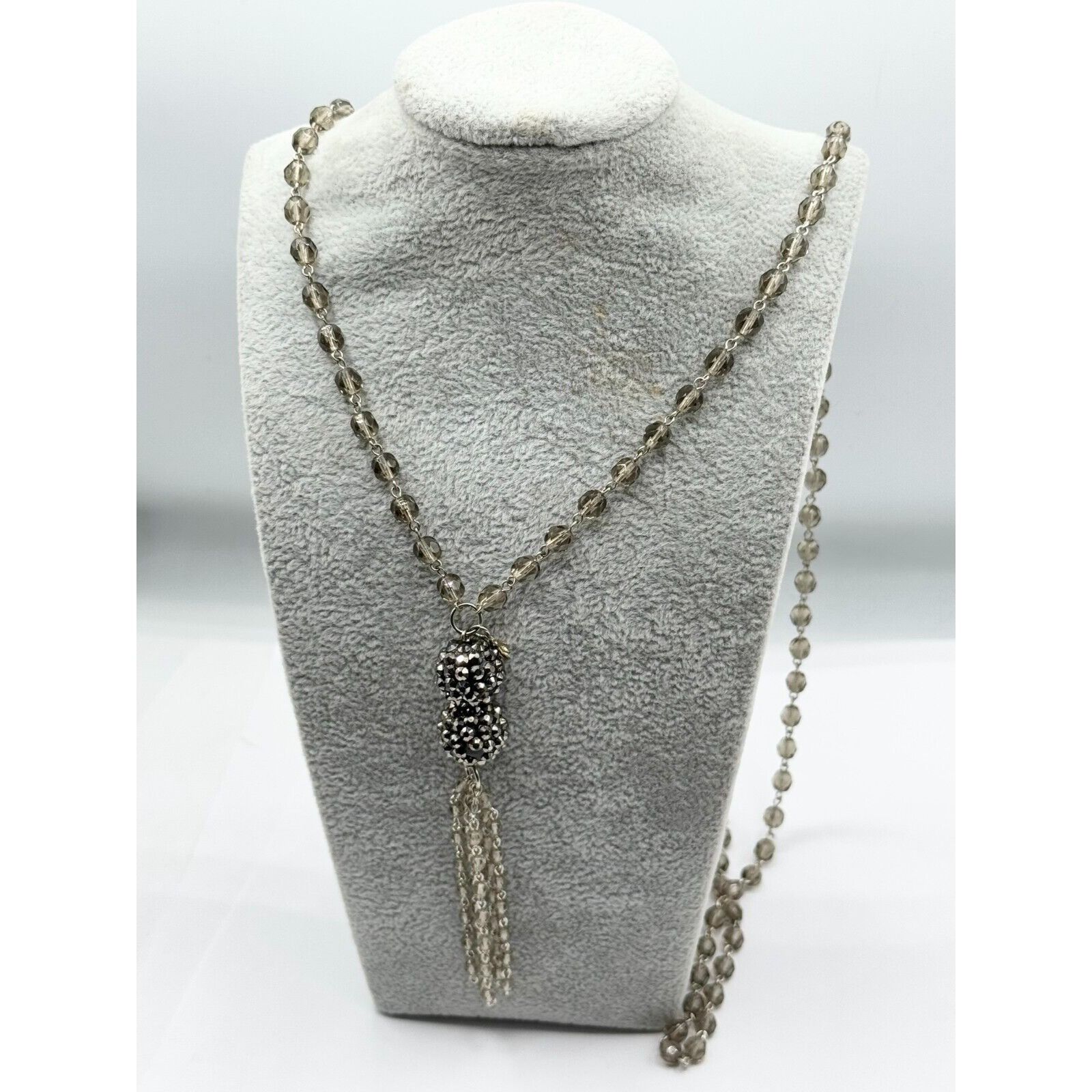 Vintage Vintage grey crystal beaded tassel rhinestone necklace Size ONE SIZE - 2 Thumbnail