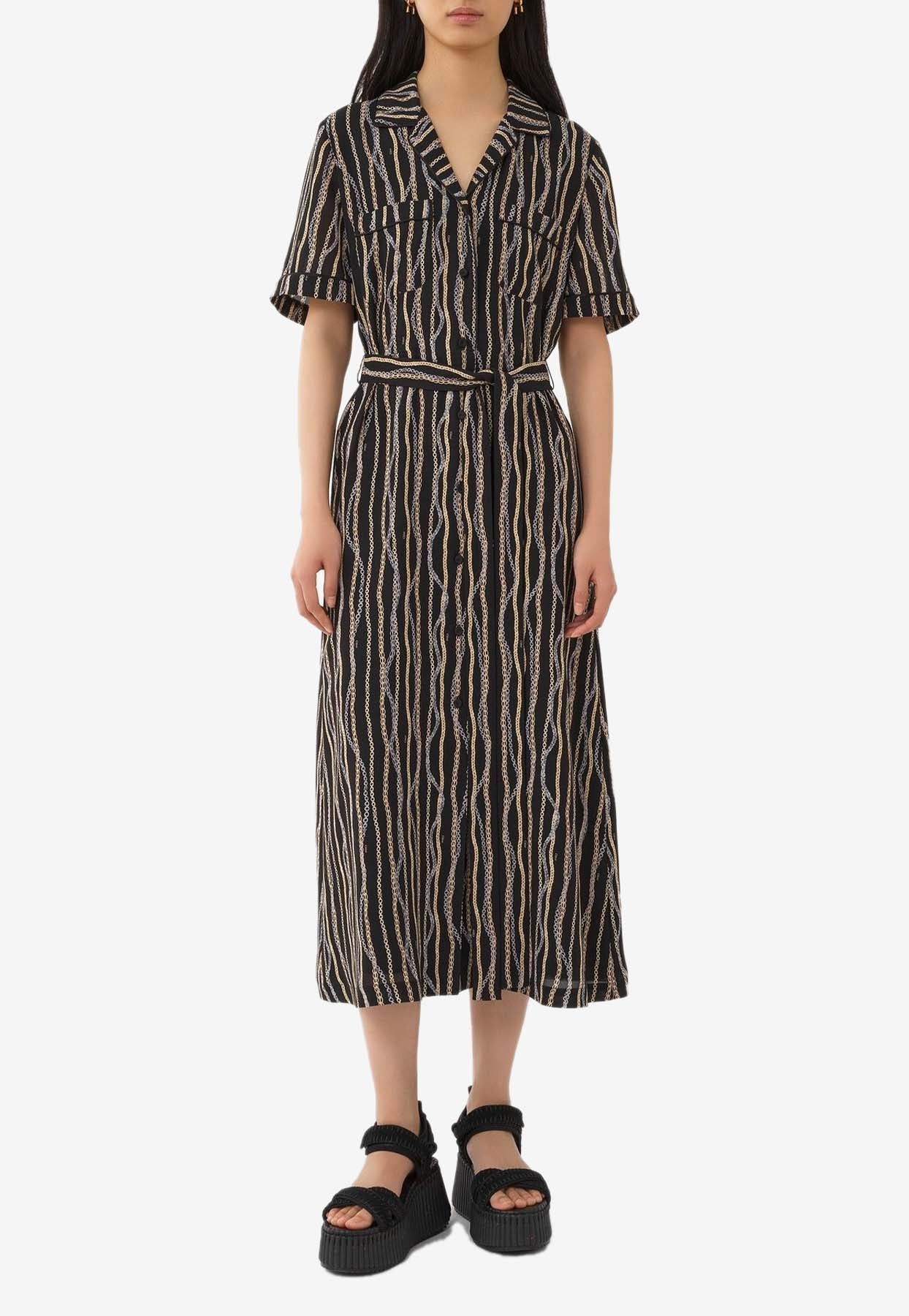 Chloe o1loc1c10425 AllOver Chain Print Midi Shirt Dress Multicolor Size XL / US 12-14 / IT 48-50 - 2 Thumbnail