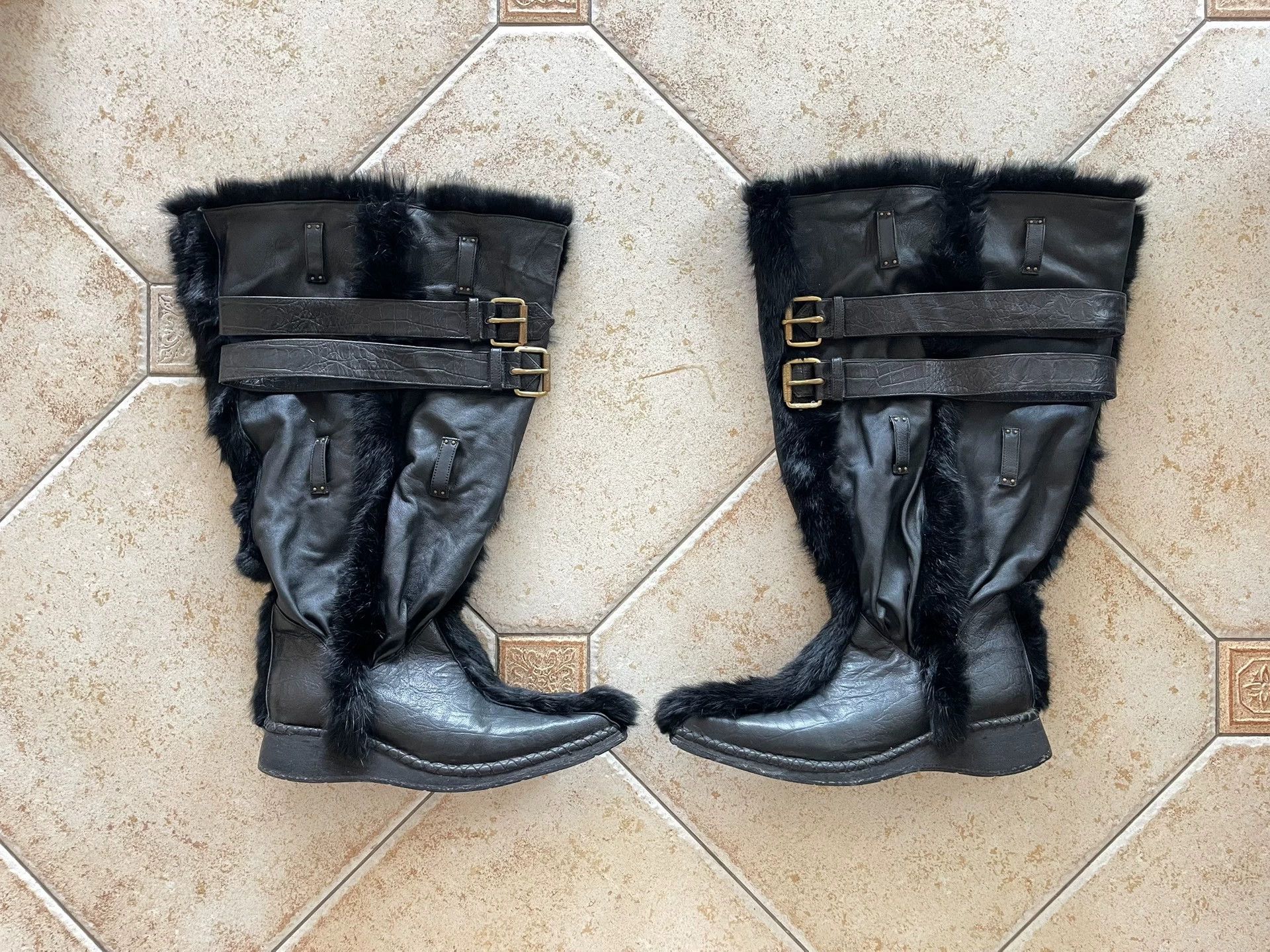 Other Vintage Euro Mohican Fur Square Toe Metal Buckle 2way Boot Size US 9 / EU 42 - 2 Thumbnail