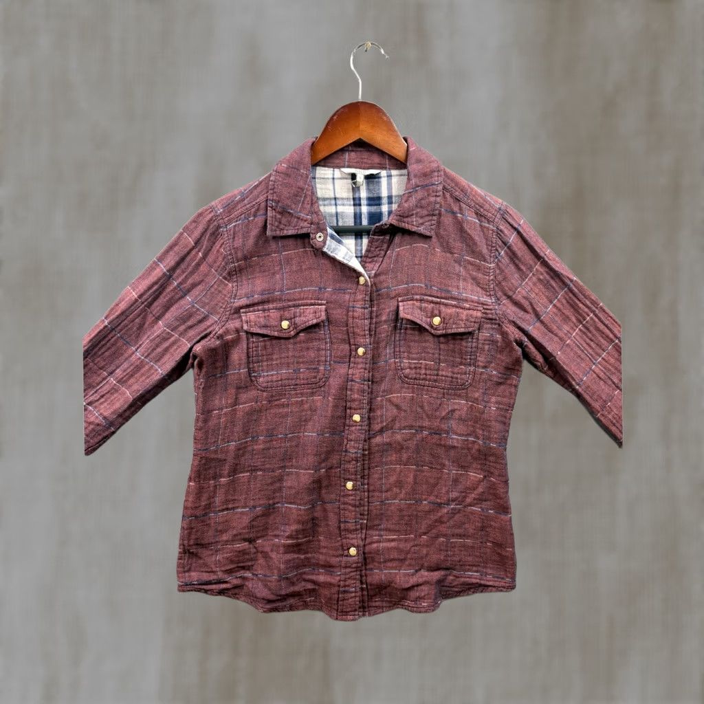 BKE VINTAGE BKE Button Down Shirt Womens Burgundy Plaid Double Layer Gauze Small Size S / US 4 / IT 40 - 1 Thumbnail