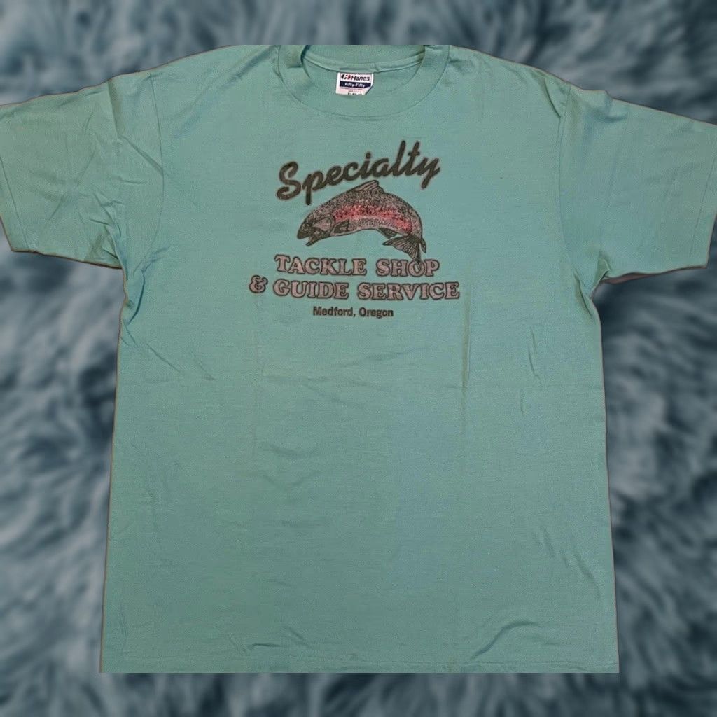 Vintage VINTAGE 80s Specialty Tackle Shop Medford Oregon Faded Green T-Shirt L Single Stitch Mens Beach Surf Grunge 90s Size US L / EU 52-54 / 3 - 1 Thumbnail