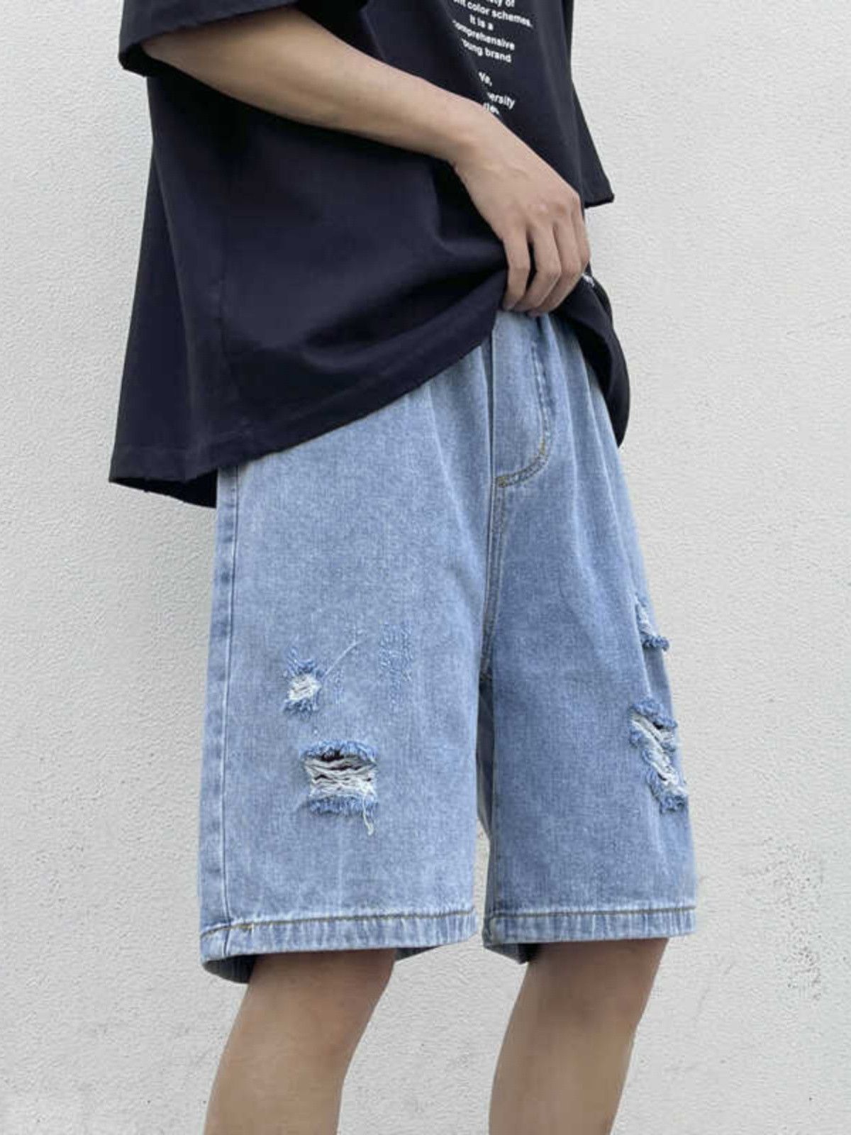 Japanese Brand × Jean Retro loose casual distressed denim shorts Size US 30 / EU 46 - 1 Thumbnail