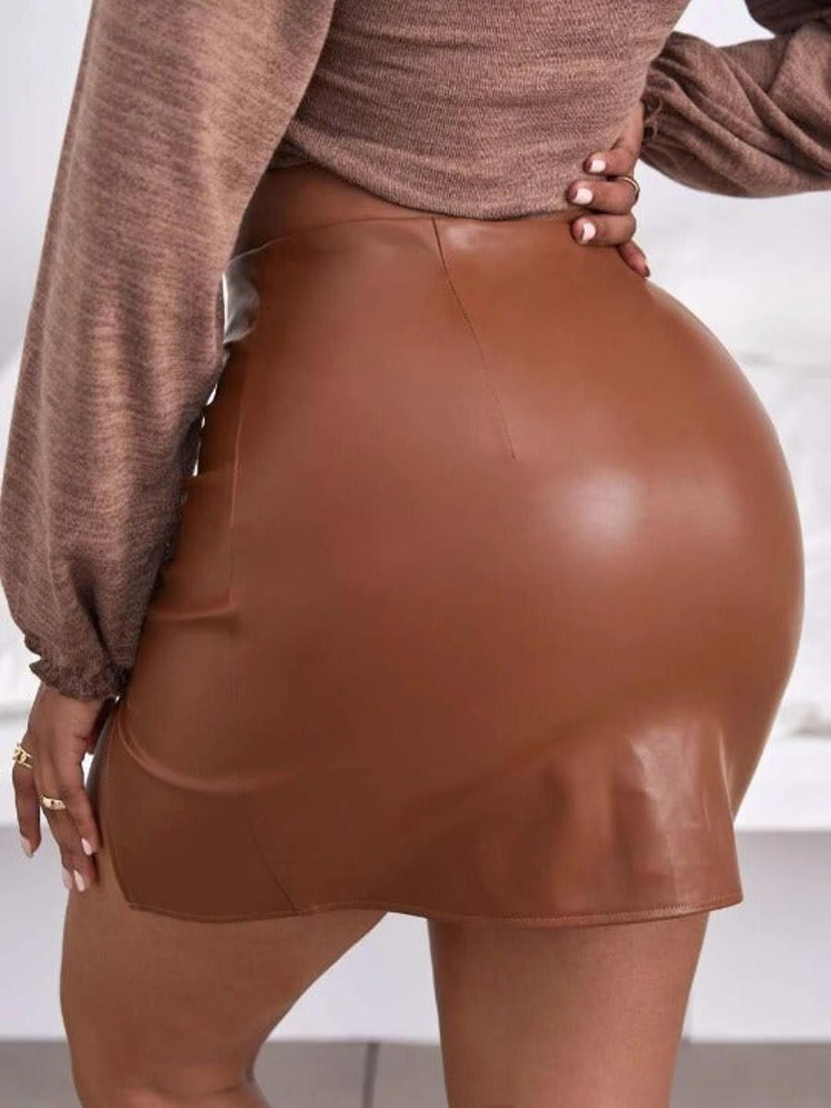 Shein Split Hem Leather Bodycon Skirt Size 32" / US 10 / IT 46 - 1 Thumbnail