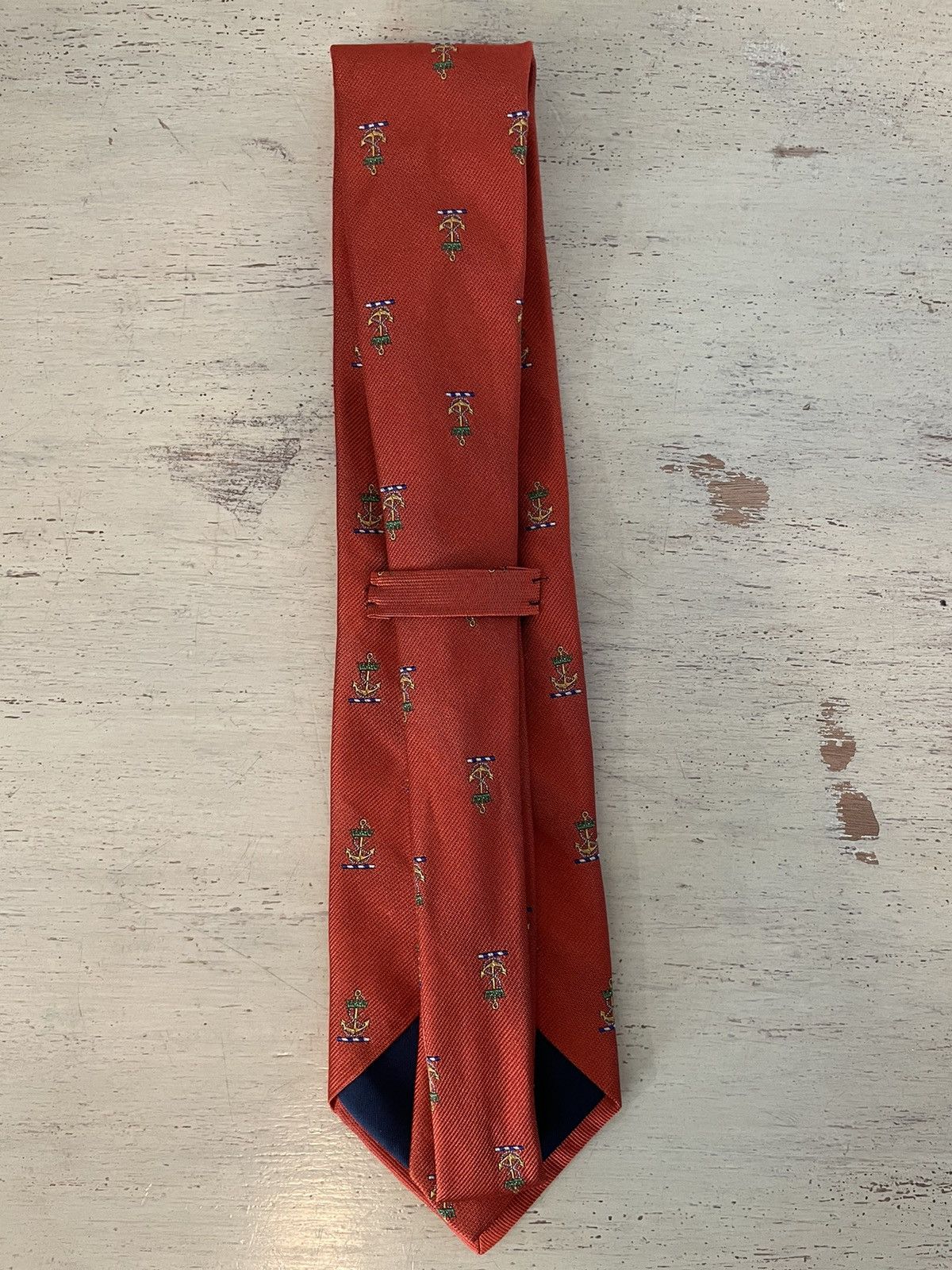 Polo Ralph Lauren × Vintage Spaced Anchors Print Jacquard Silk Tie Size ONE SIZE - 6 Thumbnail
