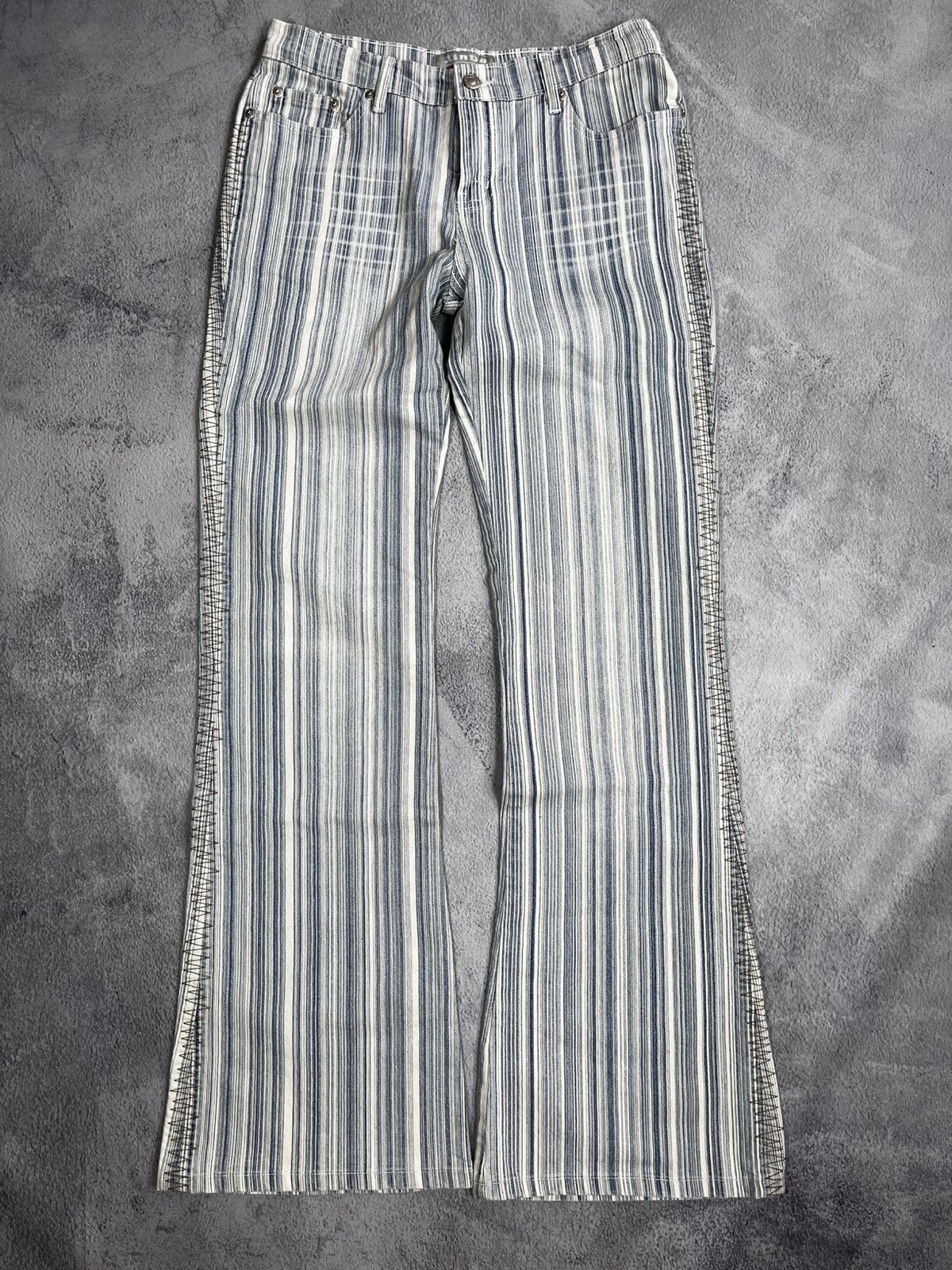 Other Vintage Y2K flared striped jeans 00s style streetwear M Size 29" - 4 Thumbnail