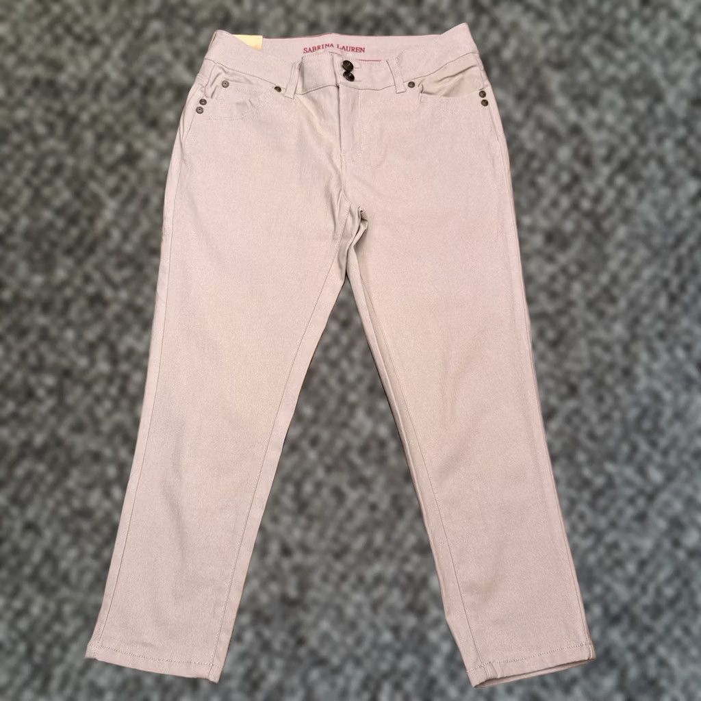 Vintage Sabrina Lauren Pants Womens 10 Tan Mid Rise Ultra Stretch Slim Tapered Cropped Straight Leg City Casual Travel Size 32" / US 10 / IT 46 - 1 Thumbnail