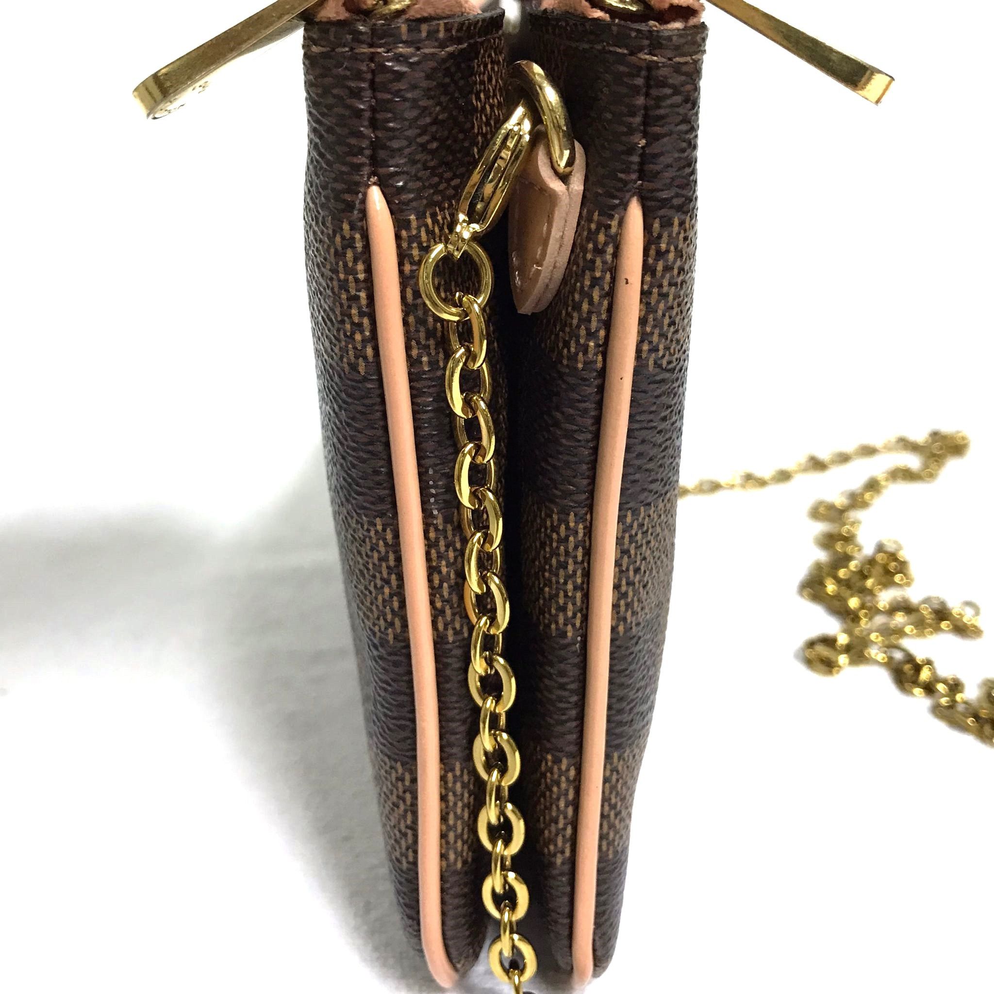 Louis Vuitton LV Double Pochette Damier Ebene & Rose Ballerine Sling Bag Size ONE SIZE - 9 Thumbnail