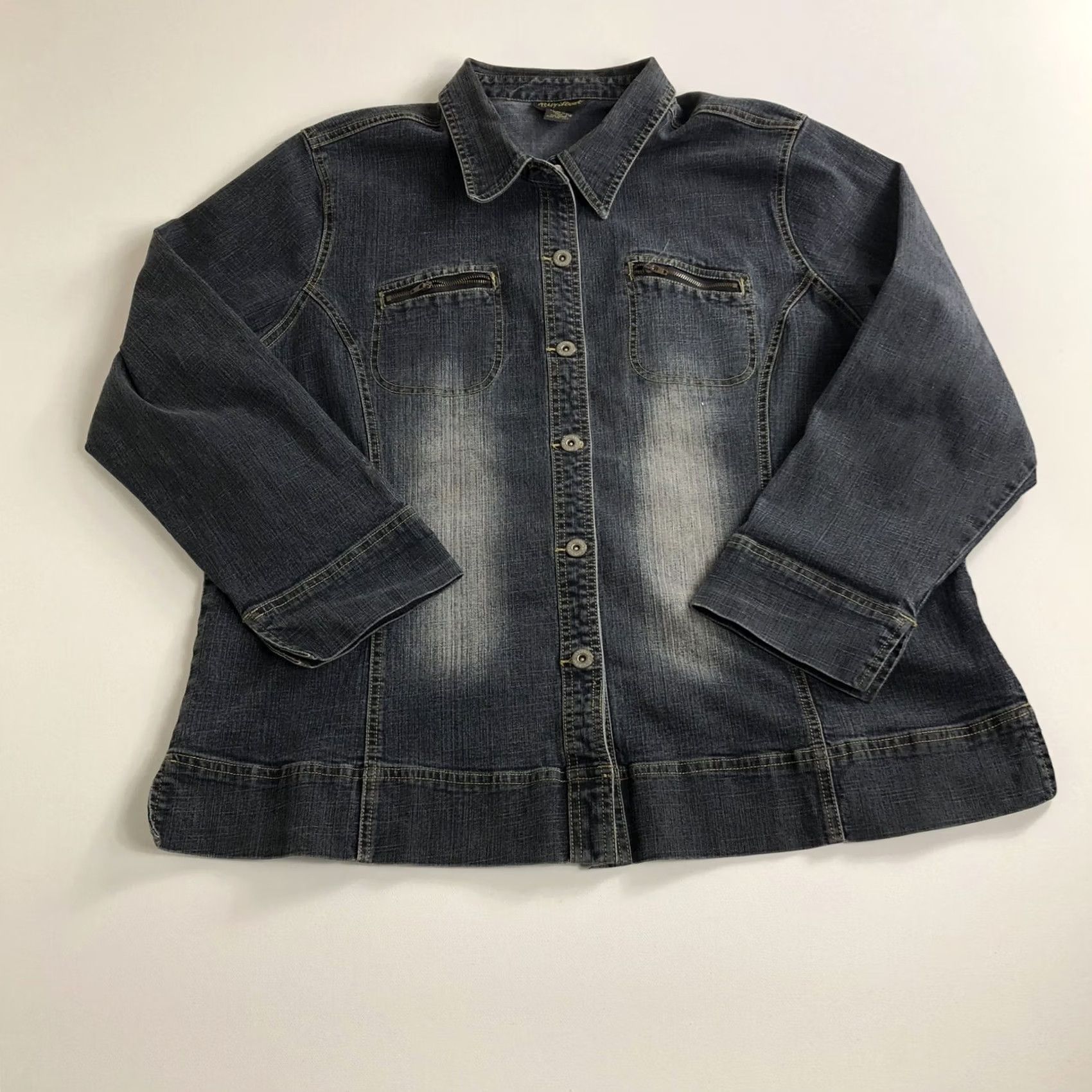 Vintage Ashley Stewart Denim Blue Jean Jacket Size 20w Women’s Plus Jacket, Denim, Casual, Mid-Length, Button Closure, Blue, Women, Plus, 20w Size 42" / US 20 - 2 Thumbnail