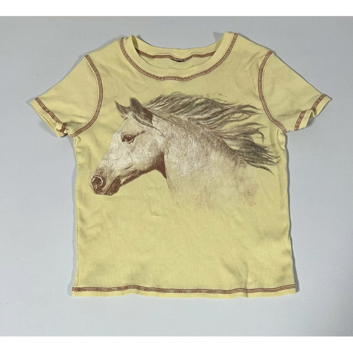 Vintage Yellow White Stallion Horse Animal T-Shirt Top Tee Size S 🐴✨ Size S / US 4 / IT 40 - 2 Thumbnail