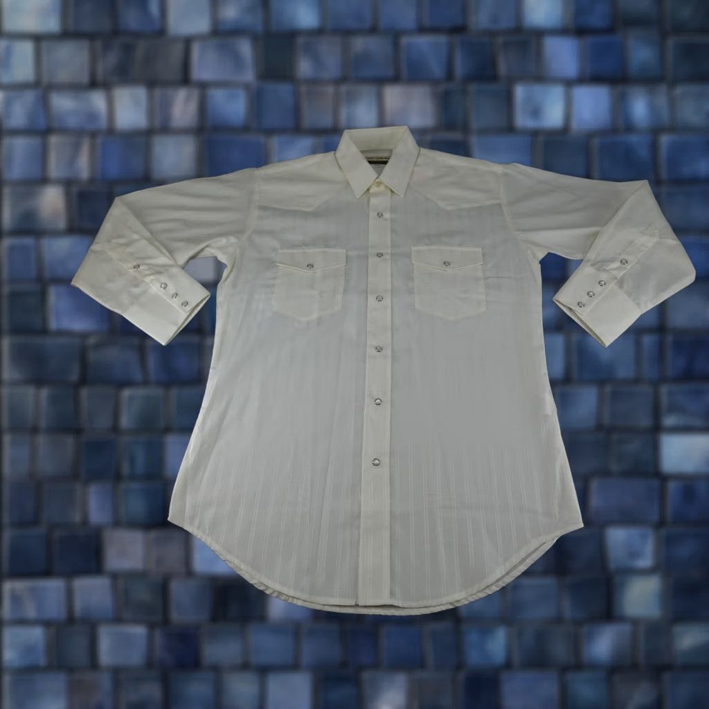 Armani Western Pearl Snap Shirt Mens M White Cowboy Rodeo Ranch Stripe Pearl-Snap Front Cuffs Pockets Western Size US M / EU 48-50 / 2 - 1 Thumbnail