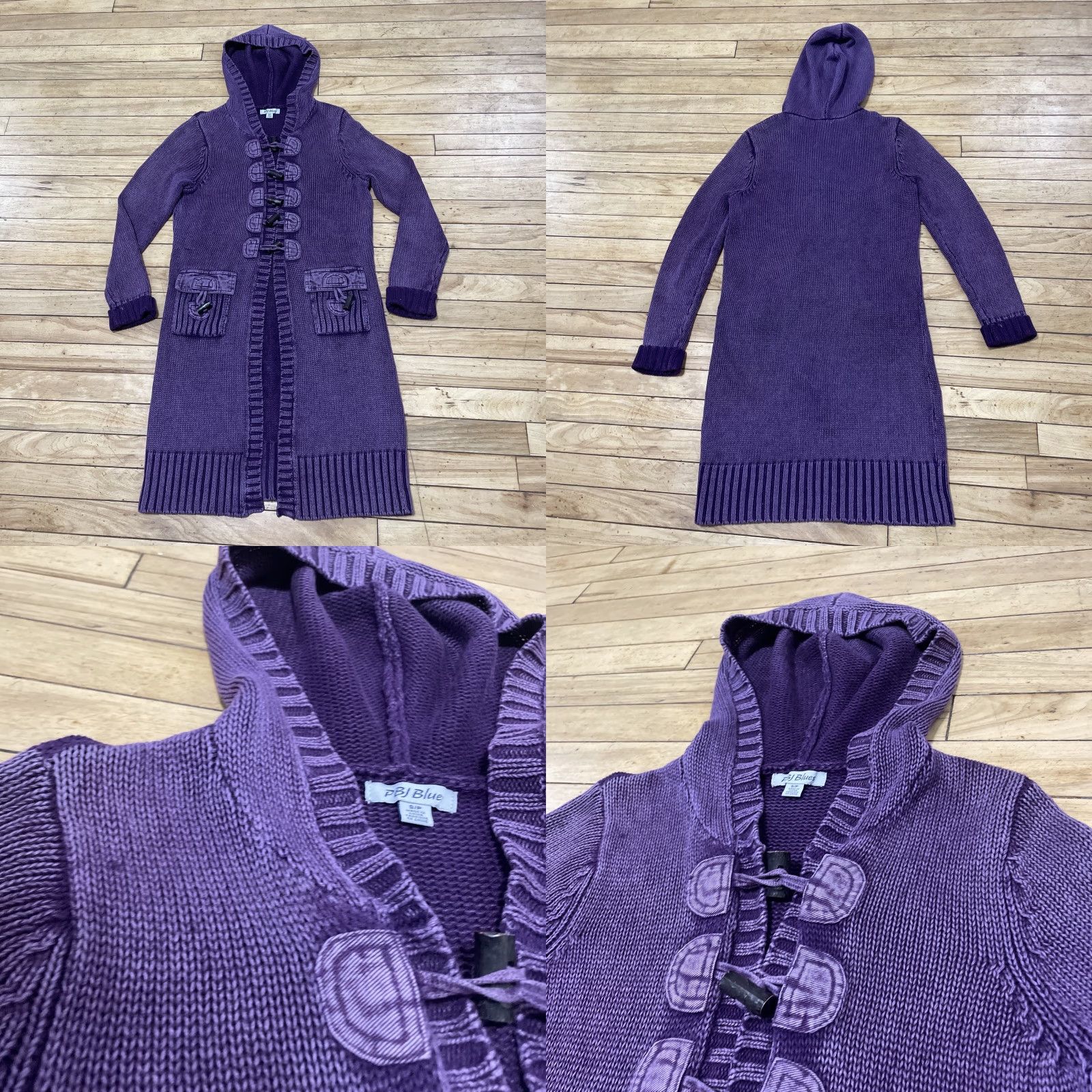 Vintage VINTAGE PBJ Blues Hoodie Cardigan Women S Knit Duster Purple Y2k Boho Long Line Crochet Wood Clasp Adjustable Boutique Sweater Size S / US 4 / IT 40 - 9 Thumbnail
